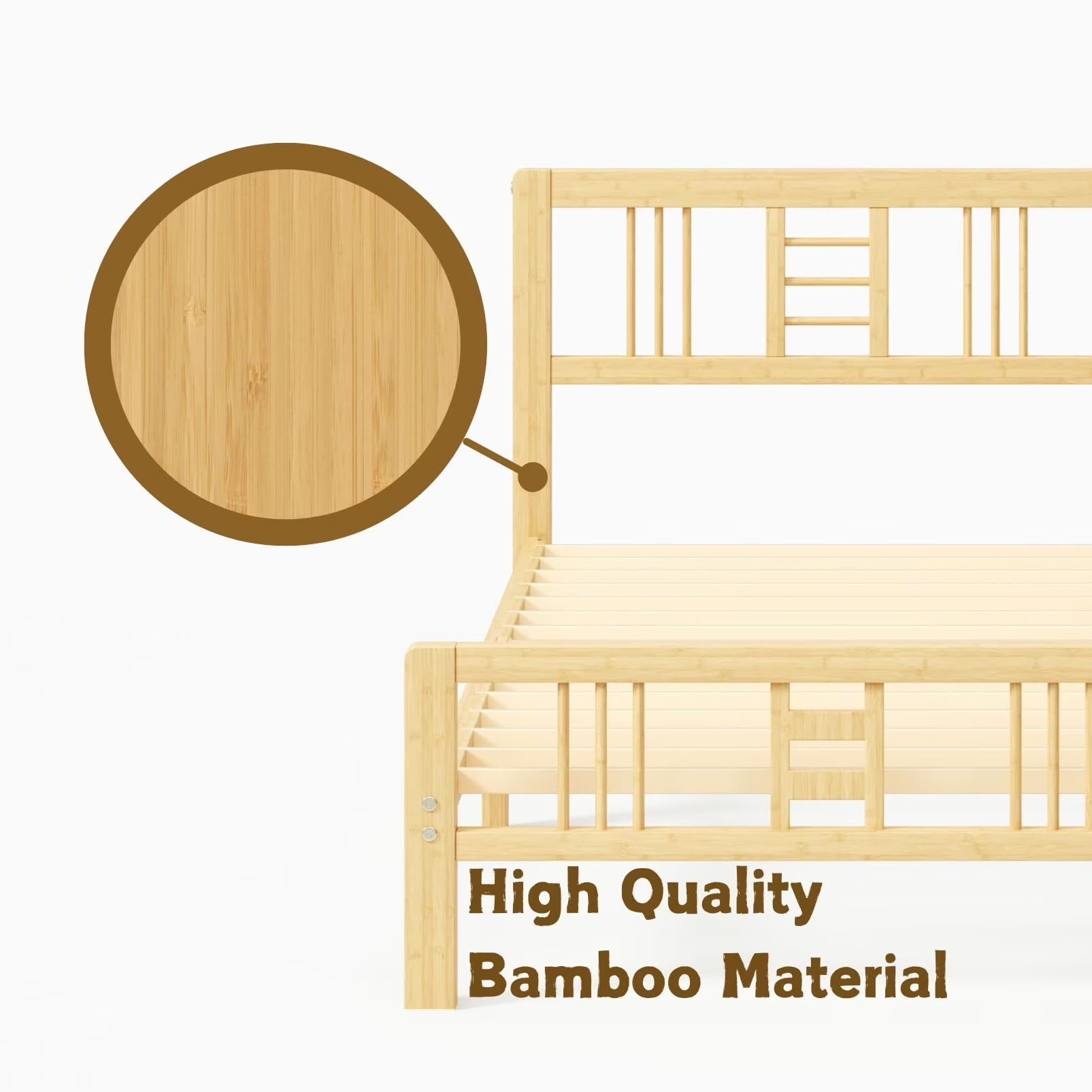 Bedsnus Solid Bamboo Platform Bed Frame with Headboard & Footboard, Sturdy Wood Mattress Foundation, Noise-Free, No Box Spring Needed