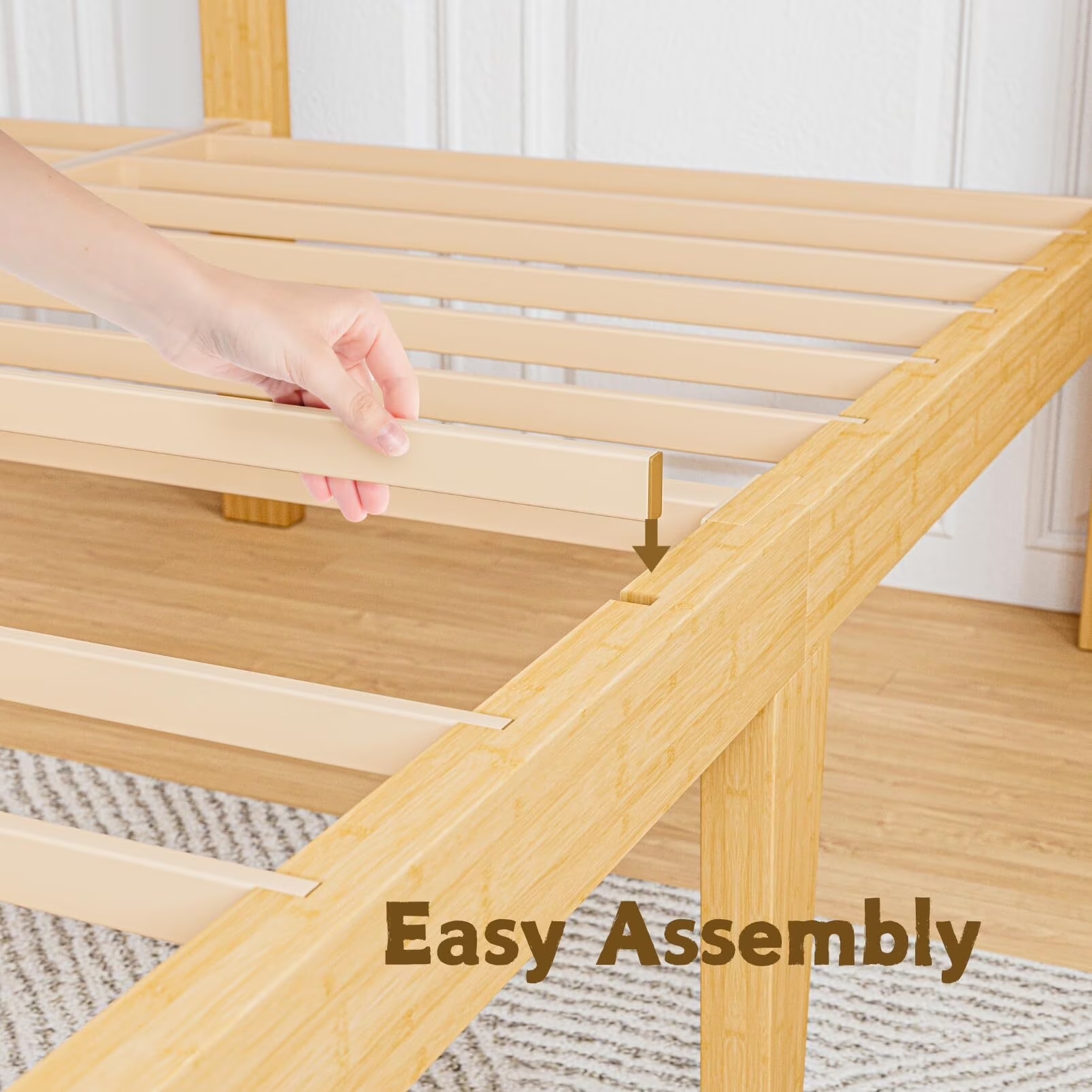 Bedsnus Solid Bamboo Platform Bed Frame with Headboard & Footboard, Sturdy Wood Mattress Foundation, Noise-Free, No Box Spring Needed