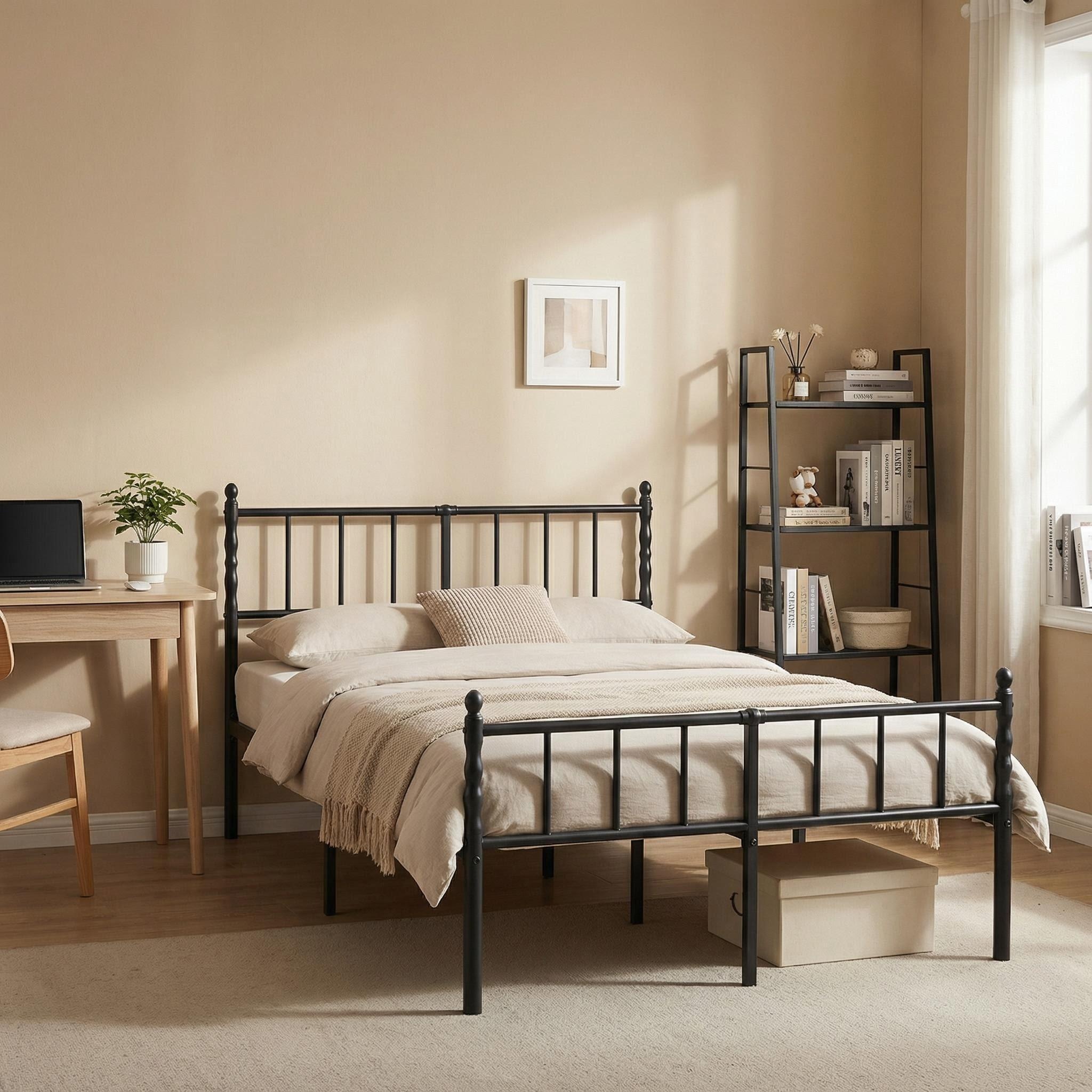 Bedsunus Classic Metal Platform Bed Frame with Headboard and Footboard, Heavy Duty Steel Mattress Foundation, No Box Spring Needed