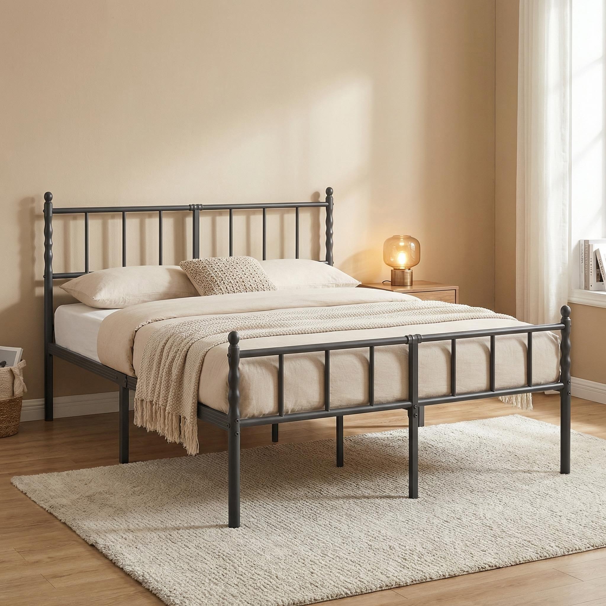 Bedsunus Classic Metal Platform Bed Frame with Headboard and Footboard, Heavy Duty Steel Mattress Foundation, No Box Spring Needed