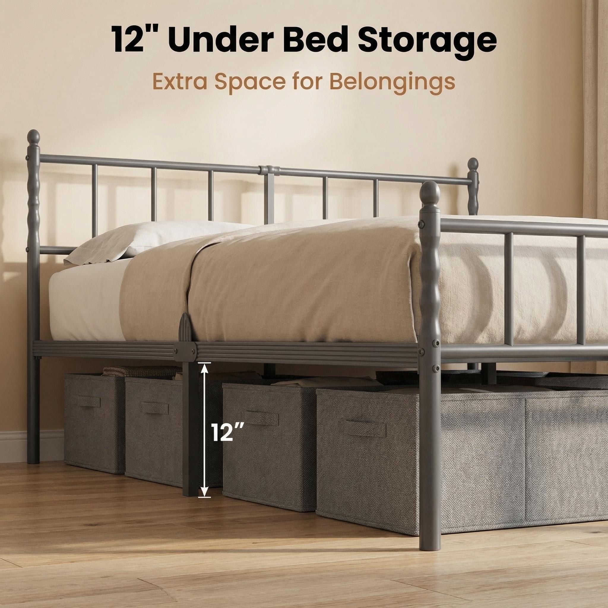 Bedsunus Classic Metal Platform Bed Frame with Headboard and Footboard, Heavy Duty Steel Mattress Foundation, No Box Spring Needed