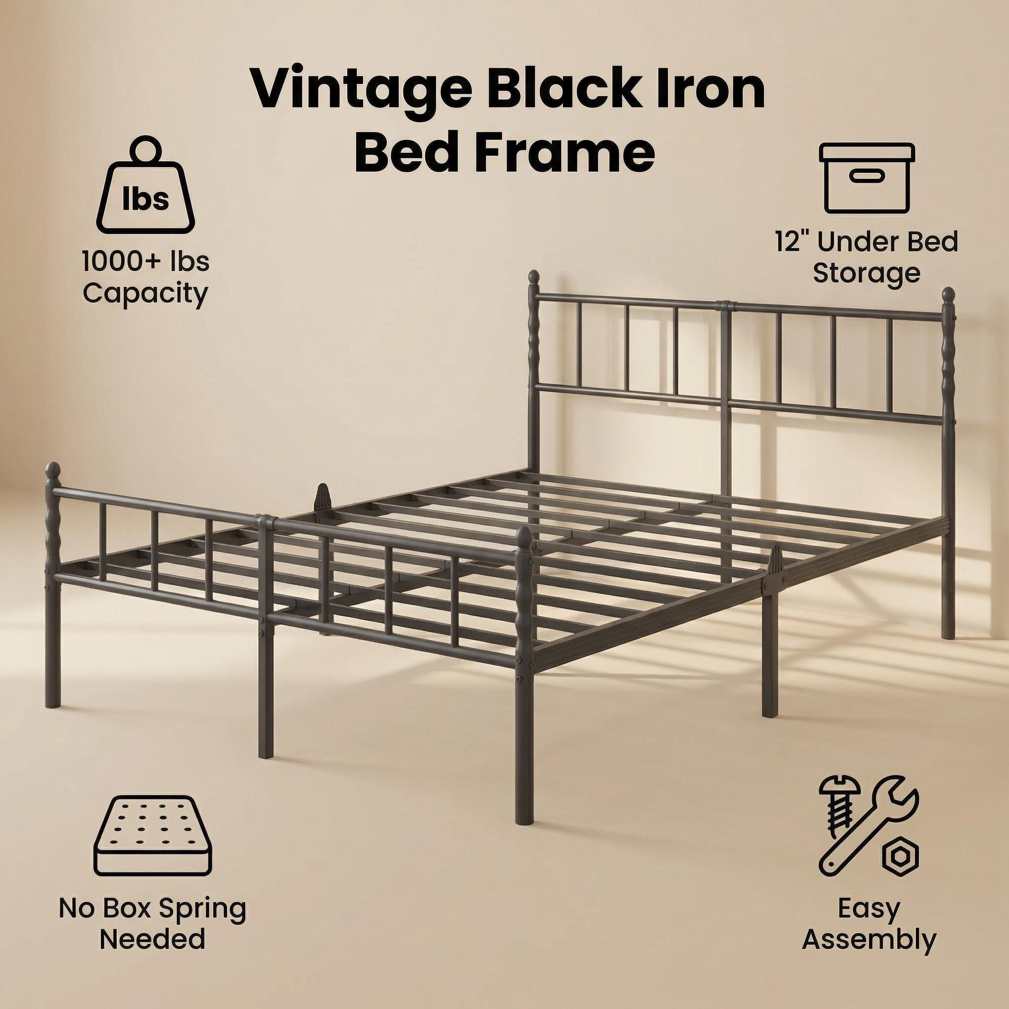 Bedsunus Classic Metal Platform Bed Frame with Headboard and Footboard, Heavy Duty Steel Mattress Foundation, No Box Spring Needed