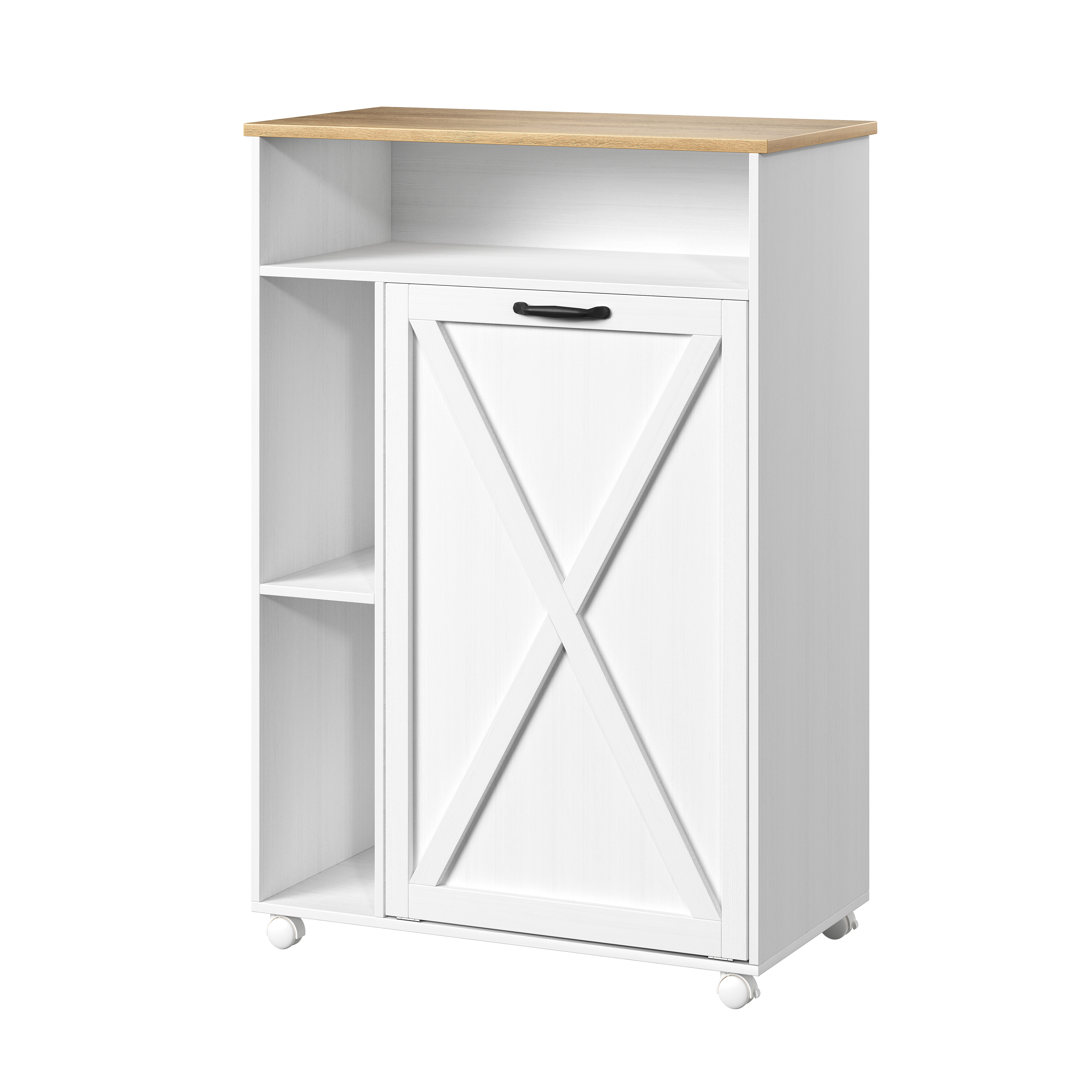 Bedsnus 13 Gallon Tilt Out Trash Cabinet, Pet Proof Garbage Recycling Cabinet for Kitchen, Wooden Cabinet with Wheels For Kitchen, Living Room, Bathroom, White