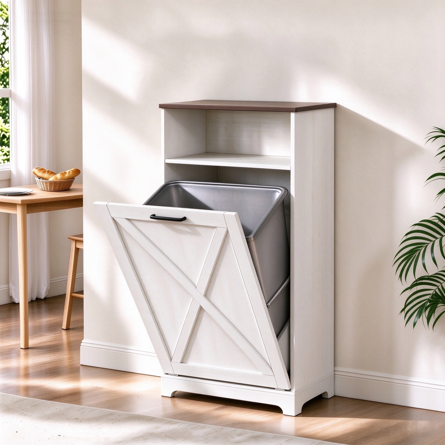 Bedsnus 13 Gallon Tilt Out Trash Cabinet, Pet Proof Garbage Recycling Cabinet for Kitchen, Wooden Cabinet For Kitchen, Living Room, Bathroom, White