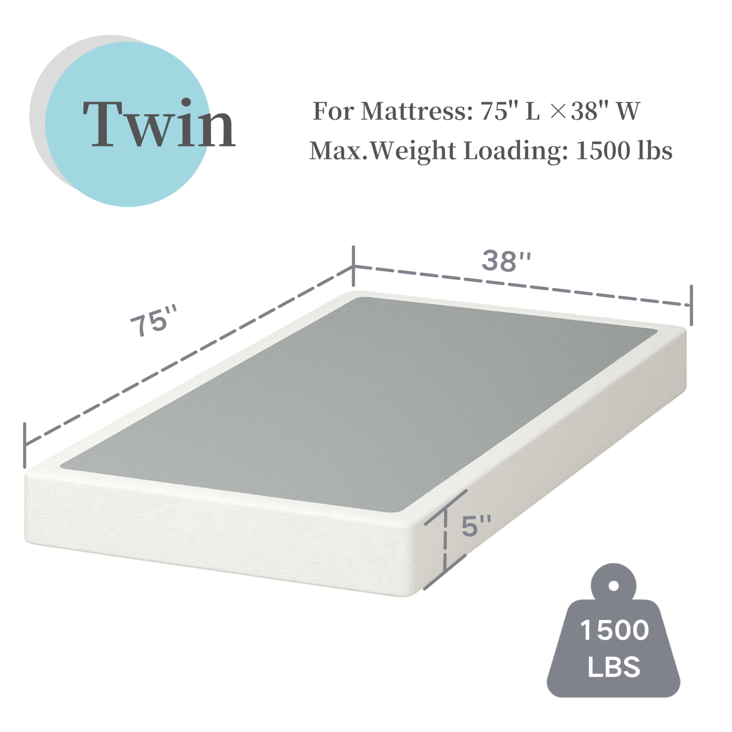 Bedsnus 5 Inch Heavy Duty Metal Box Spring, Mattress Foundation with Fabric Cover, Easy Assembly