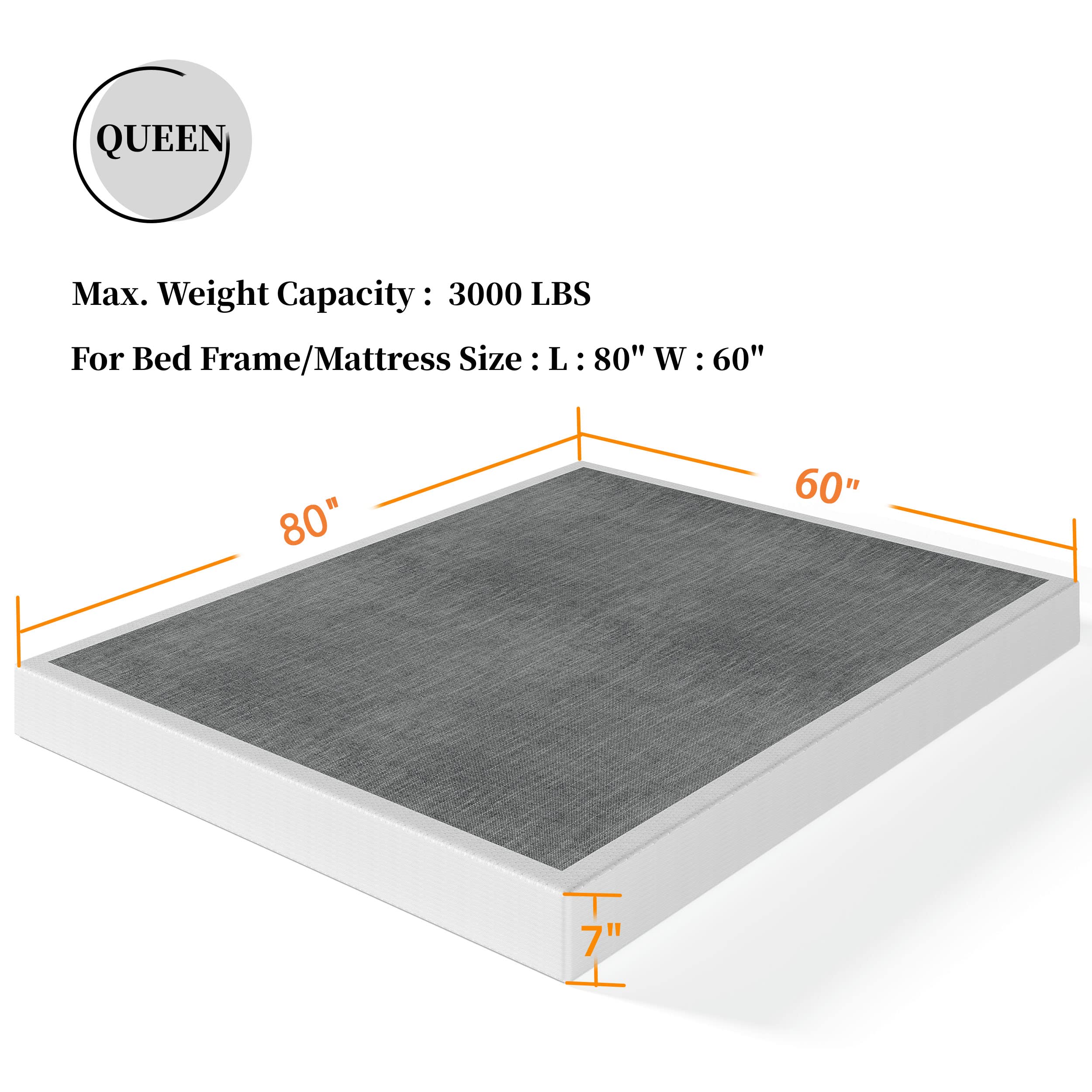 Bedsnus 7 Inch Heavy Duty Metal Box Spring, Mattress Foundation with Fabric Cover, Easy Assembly