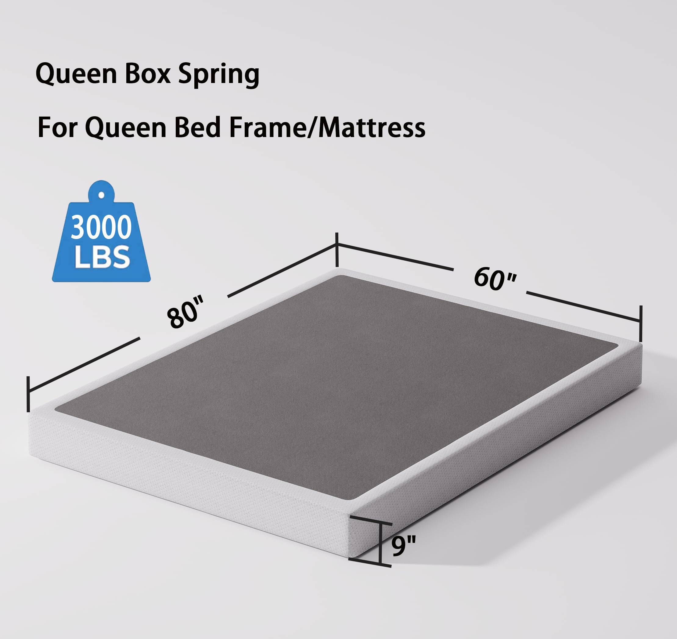 Bedsnus 9 Inch Heavy Duty Metal Box Spring, Mattress Foundation with Fabric Cover, Easy Assembly