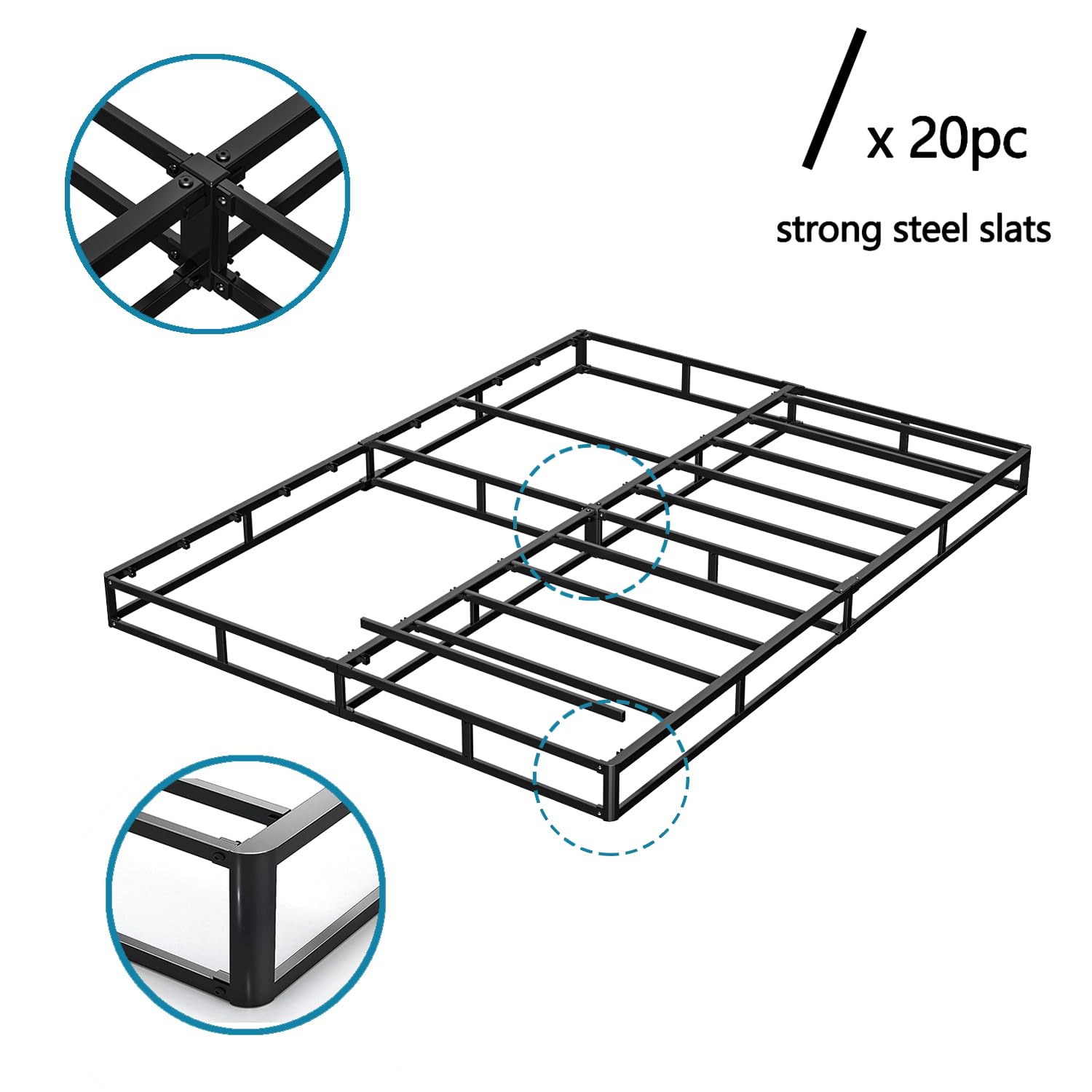 Bedsnus 9 Inch Heavy Duty Metal Box Spring, Mattress Foundation with Fabric Cover, Easy Assembly
