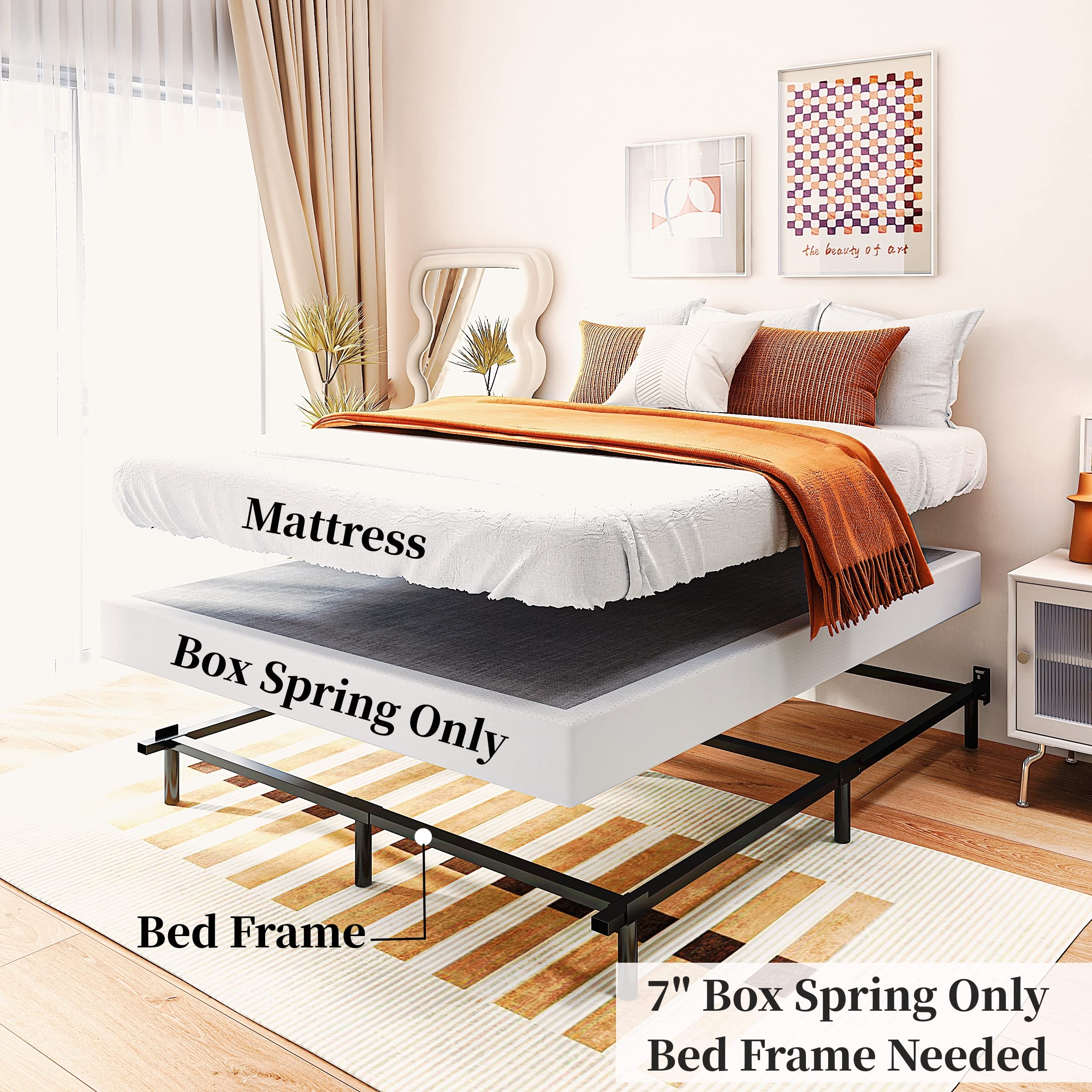Bedsnus 7 Inch Heavy Duty Metal Box Spring, Mattress Foundation with Fabric Cover, Easy Assembly