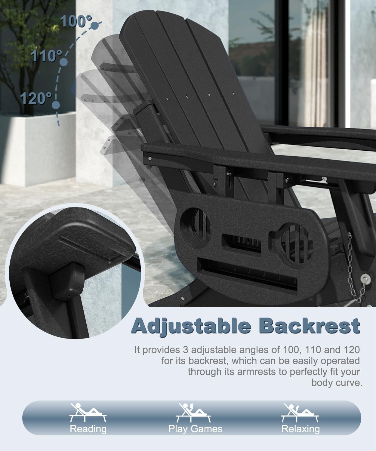 NAVINE Adjustable Adirondack Chair with Retractable Ottoman Set of 2, HDPE Folding Adirondack Chair with Cup Holder, All Weather Fire Pit Chair for Outdoor.