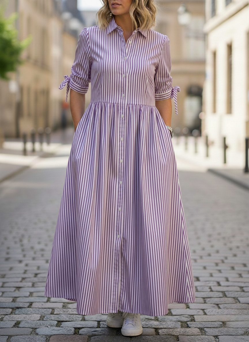 New Arrivals🔥Women’s Casual Striped Cotton Shirt Dress