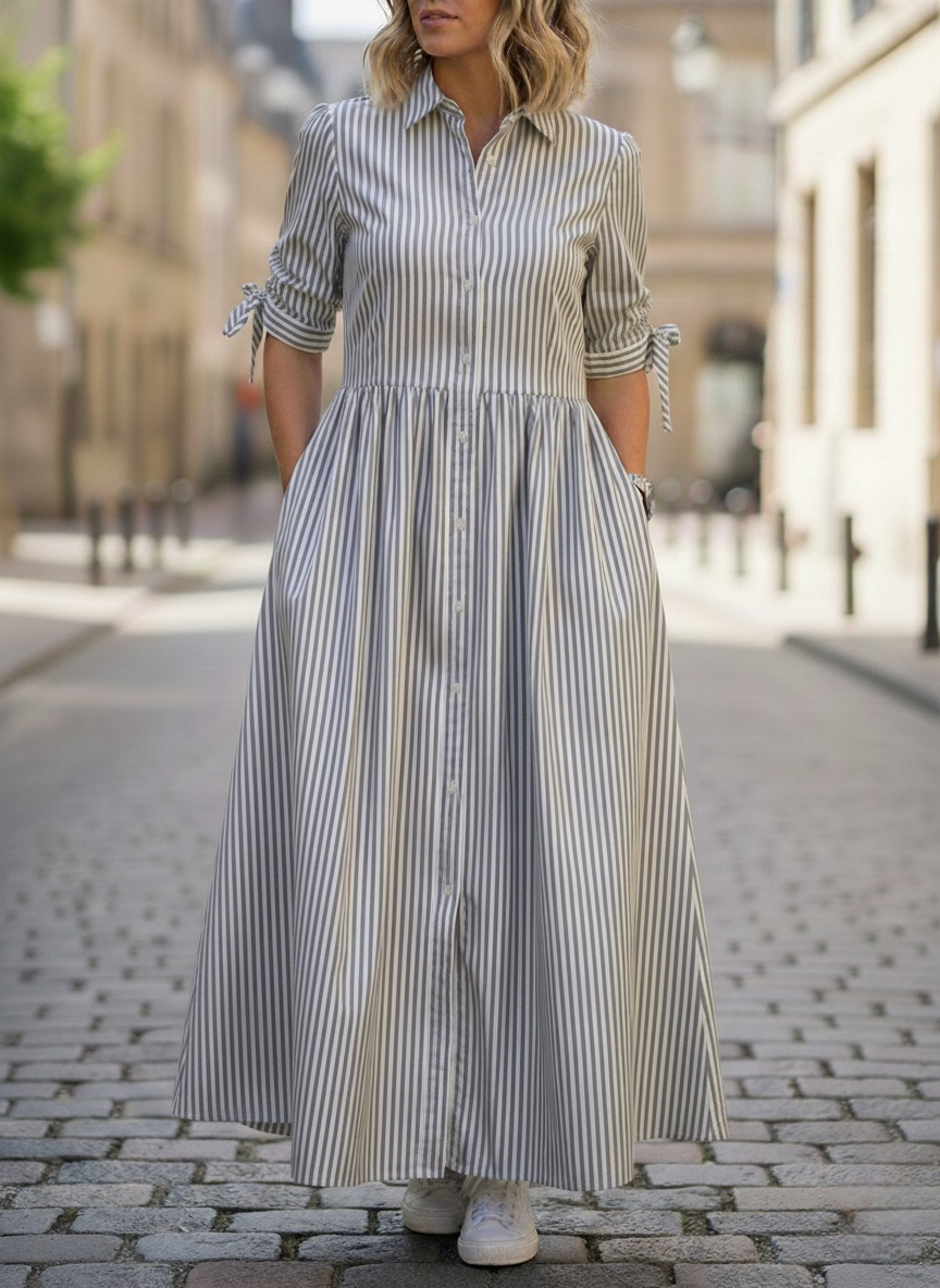 New Arrivals🔥Women’s Casual Striped Cotton Shirt Dress