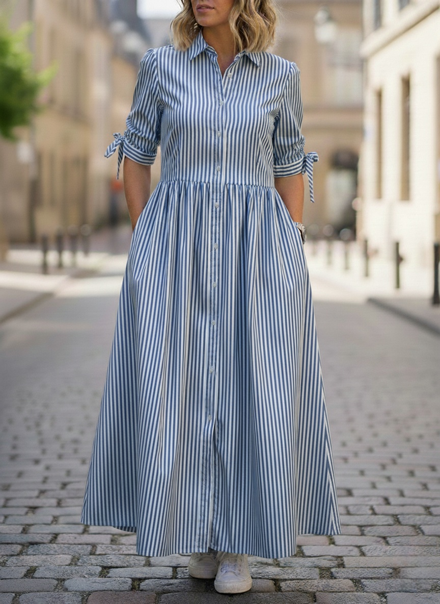New Arrivals🔥Women’s Casual Striped Cotton Shirt Dress