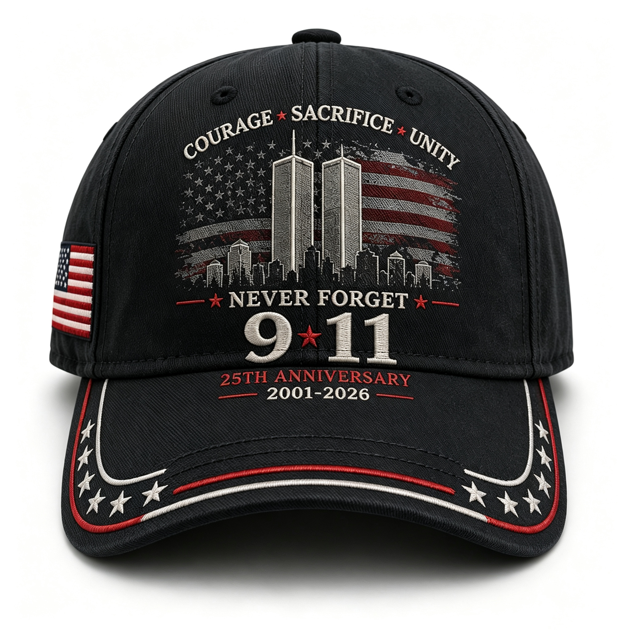 Never Forget 9/11 25th Anniversary Memorial Embroidered Baseball Cap