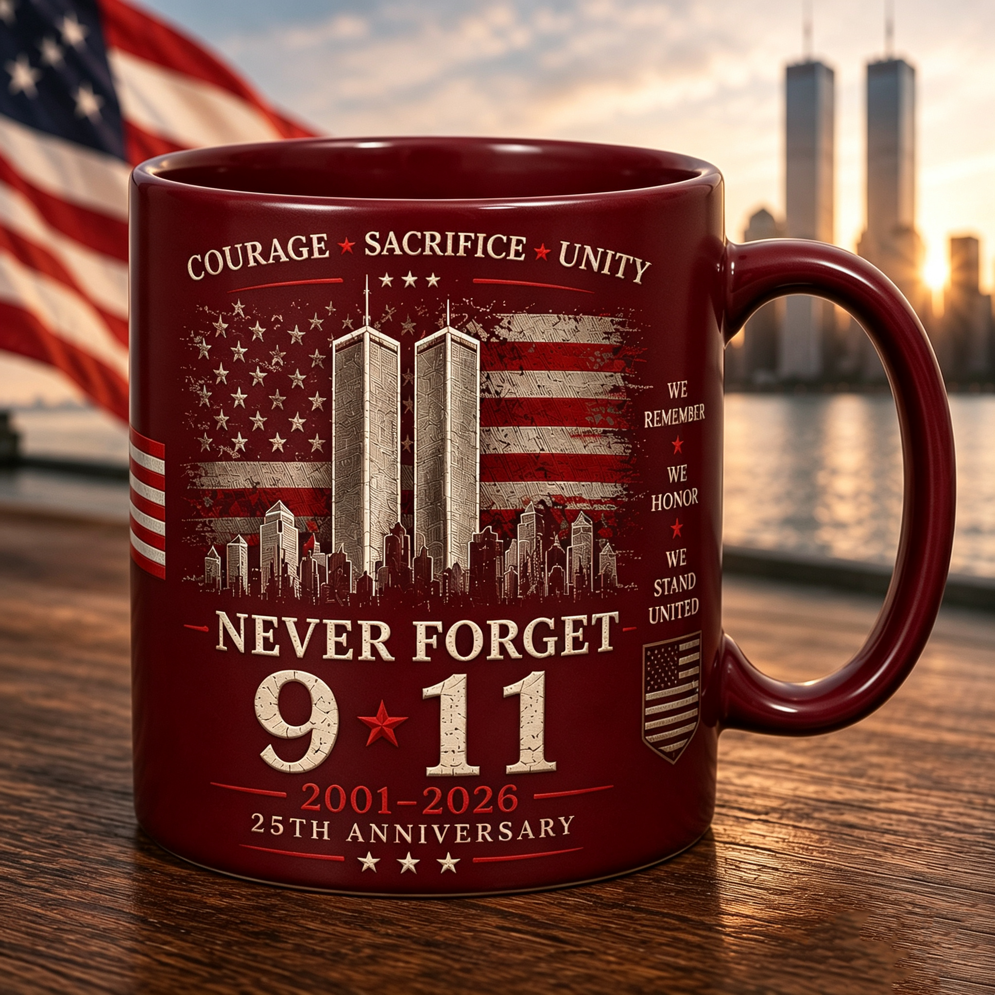 Never Forget 9/11 25th Anniversary Memorial Coffee Mug