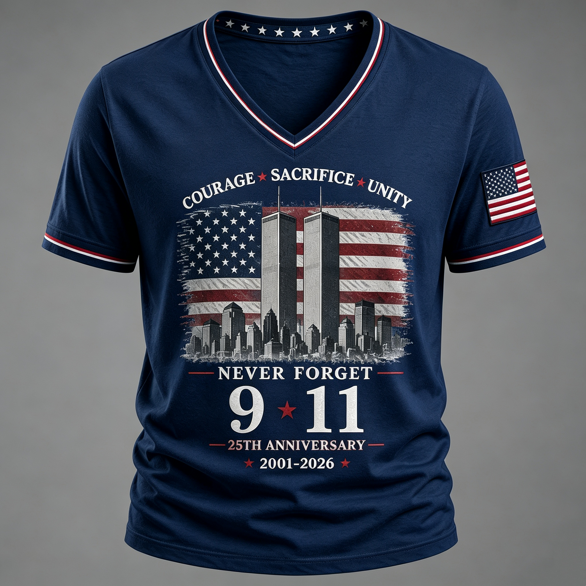 Never Forget 9/11 25th Anniversary Memorial V Neck T Shirt