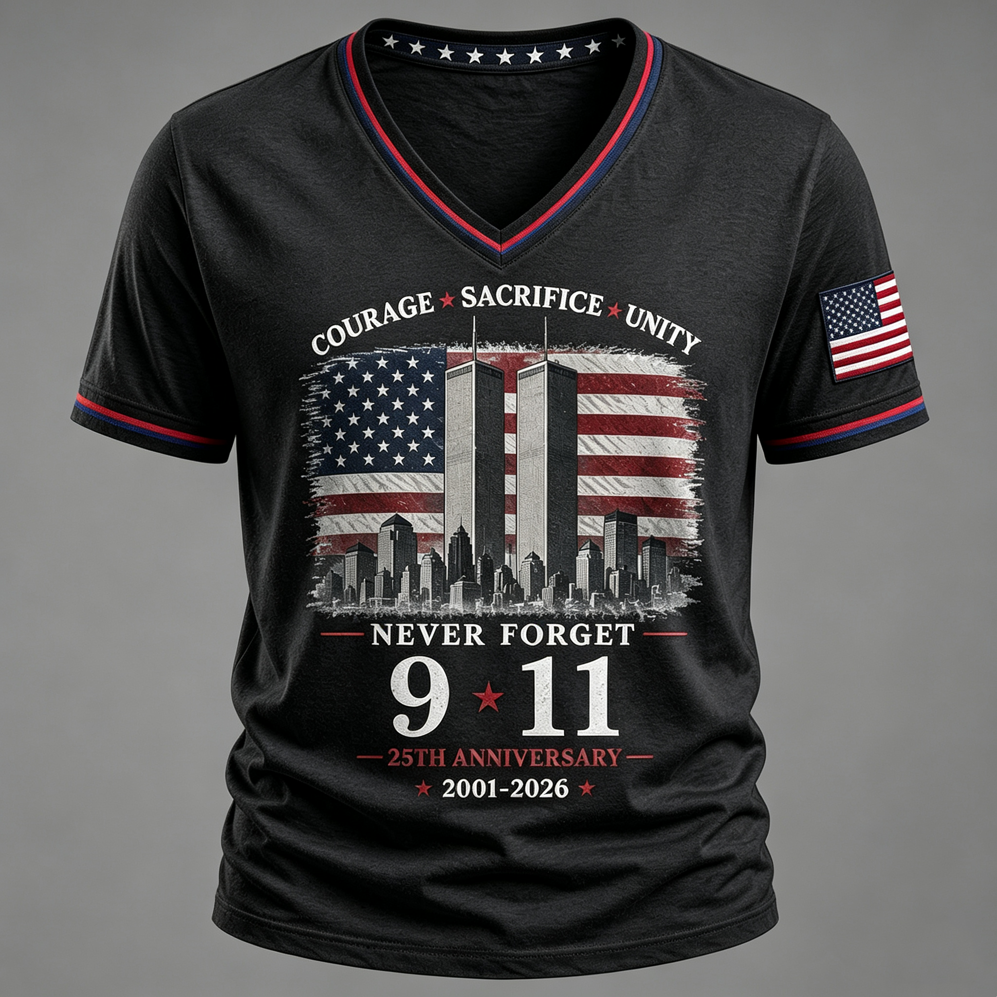 Never Forget 9/11 25th Anniversary Memorial V Neck T Shirt