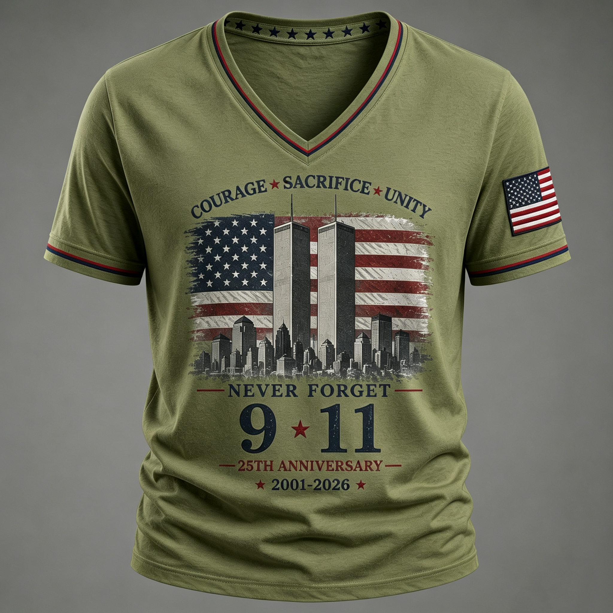 Never Forget 9/11 25th Anniversary Memorial V Neck T Shirt
