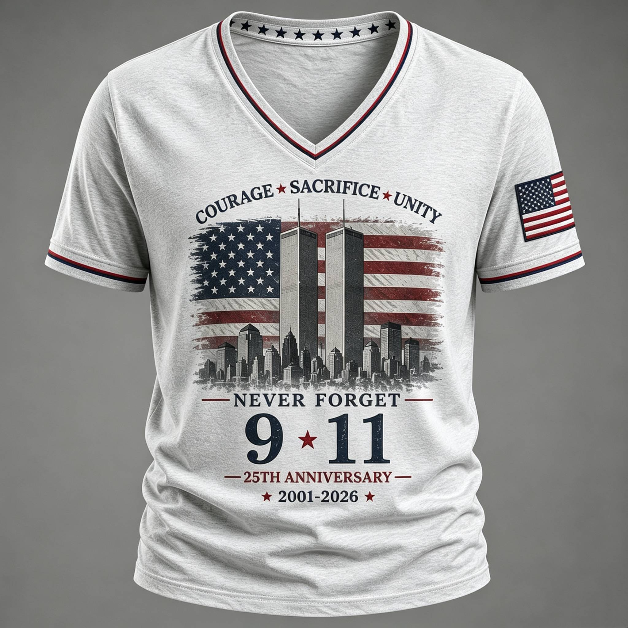 Never Forget 9/11 25th Anniversary Memorial V Neck T Shirt