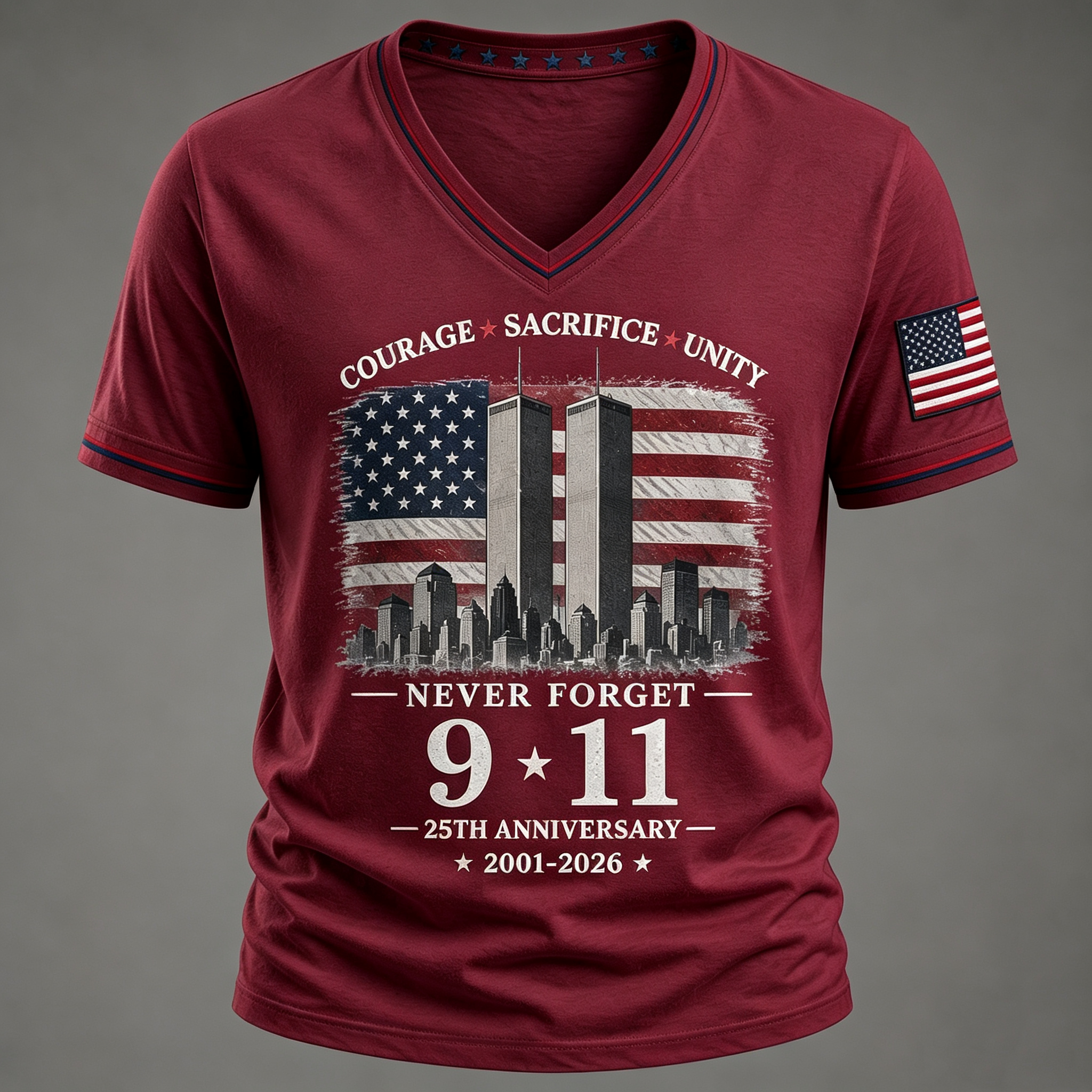 Never Forget 9/11 25th Anniversary Memorial V Neck T Shirt