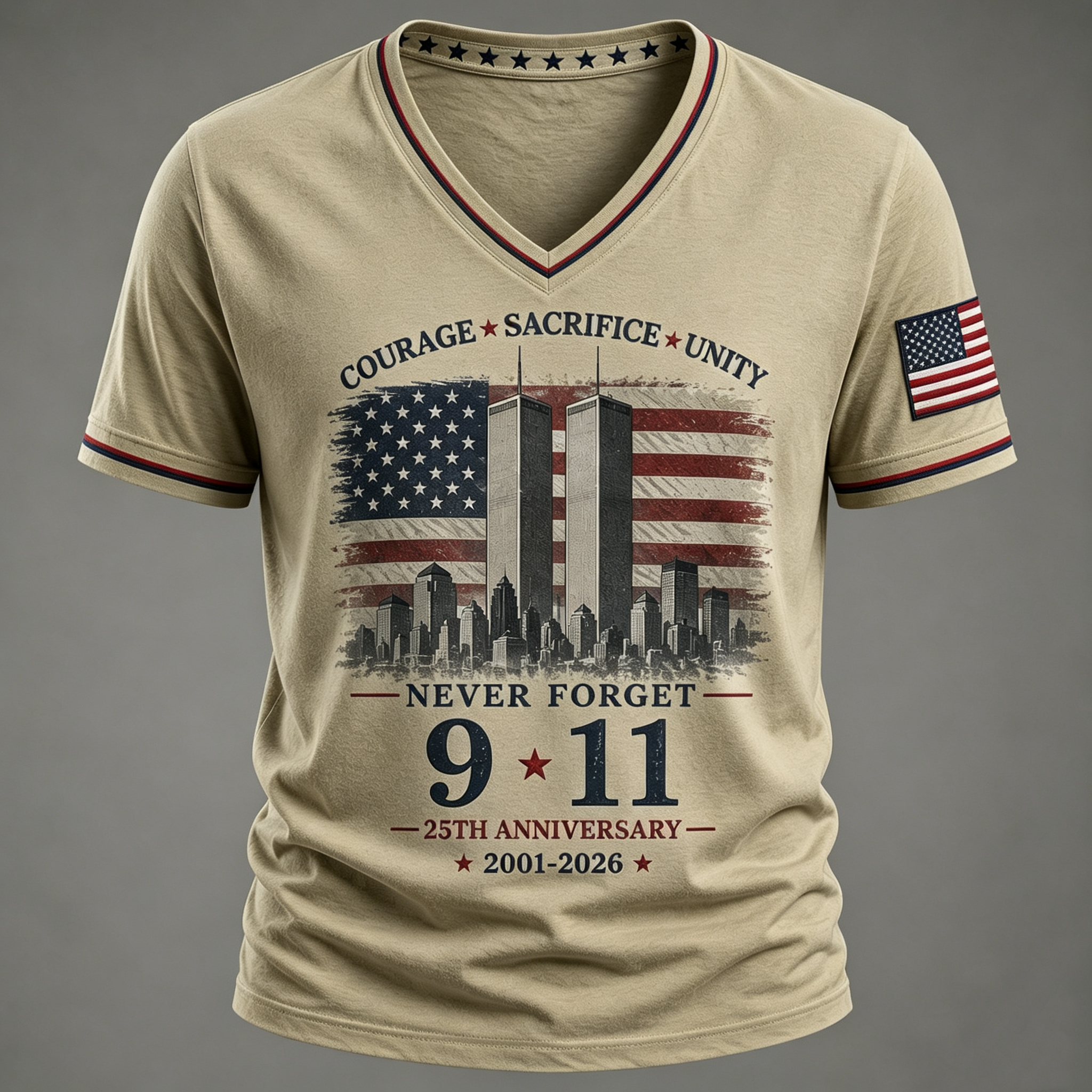 Never Forget 9/11 25th Anniversary Memorial V Neck T Shirt