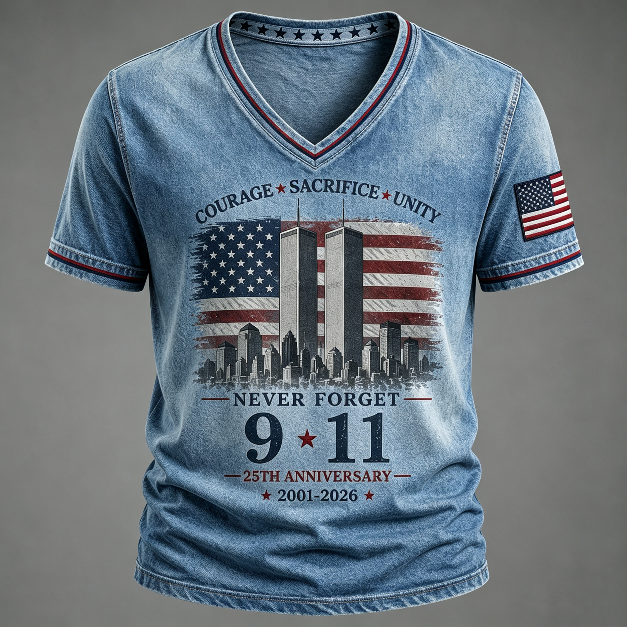 Never Forget 9/11 25th Anniversary Memorial V Neck T Shirt