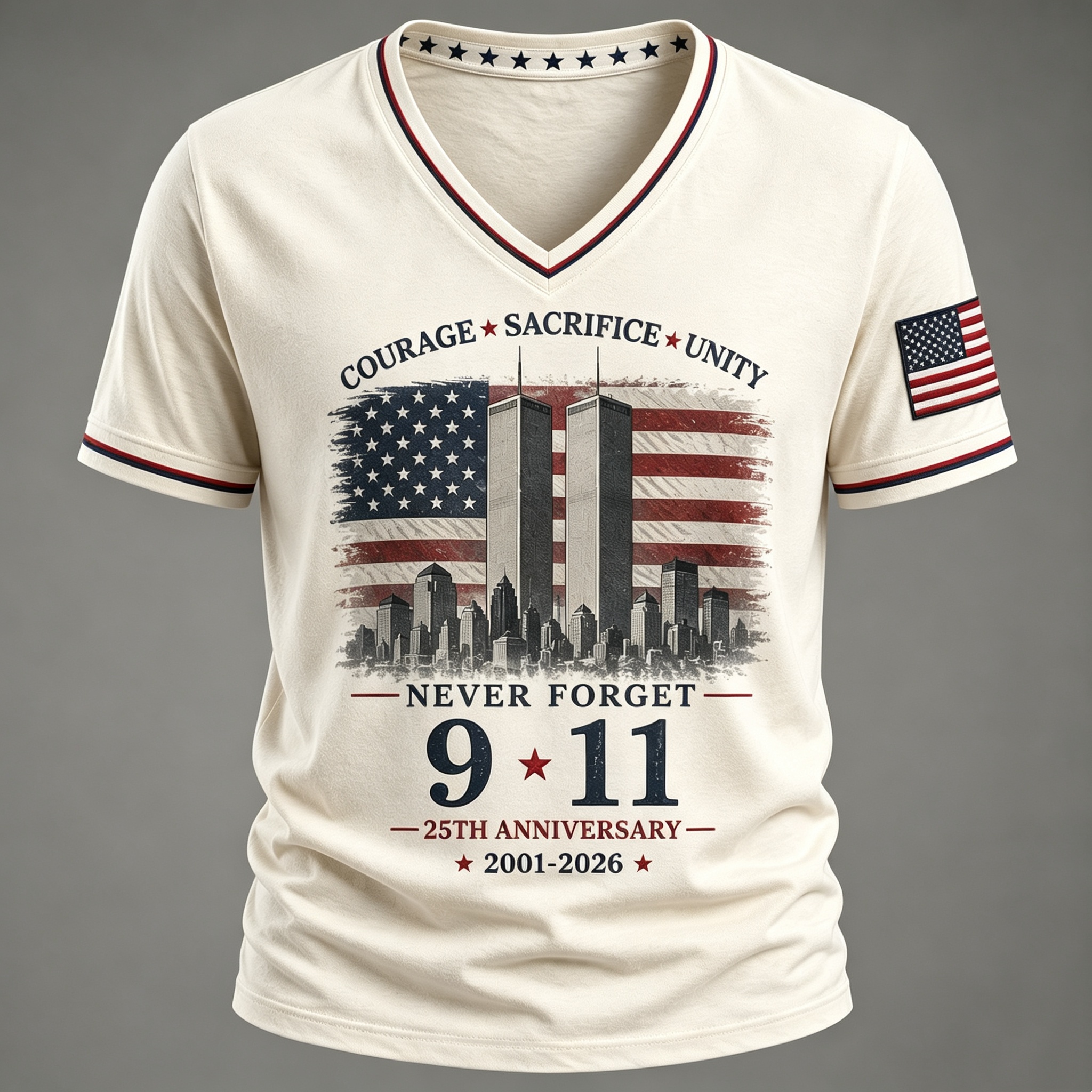 Never Forget 9/11 25th Anniversary Memorial V Neck T Shirt