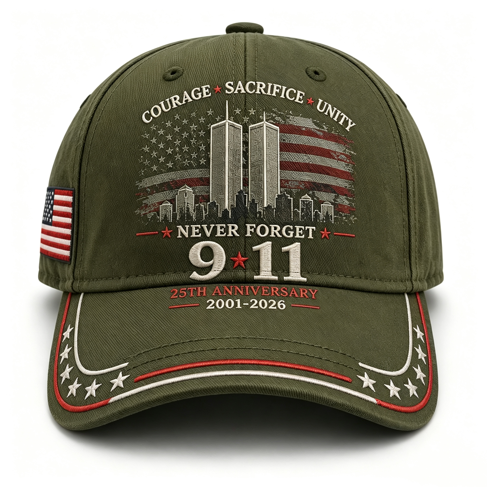 Never Forget 9/11 25th Anniversary Memorial Embroidered Baseball Cap
