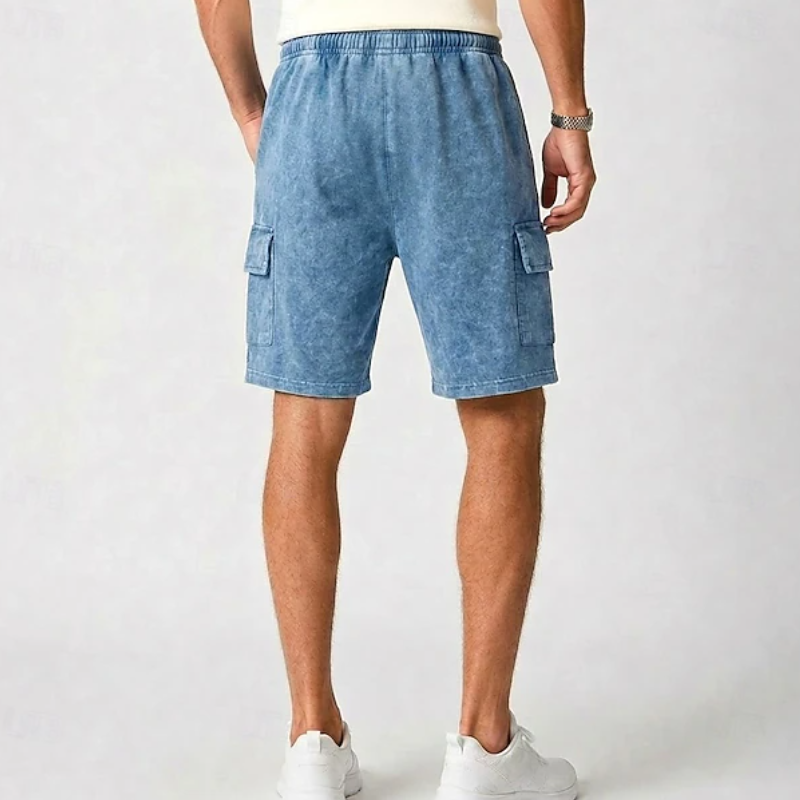 Men Acid Wash Drawstring Elastic Waist Cargo Shorts