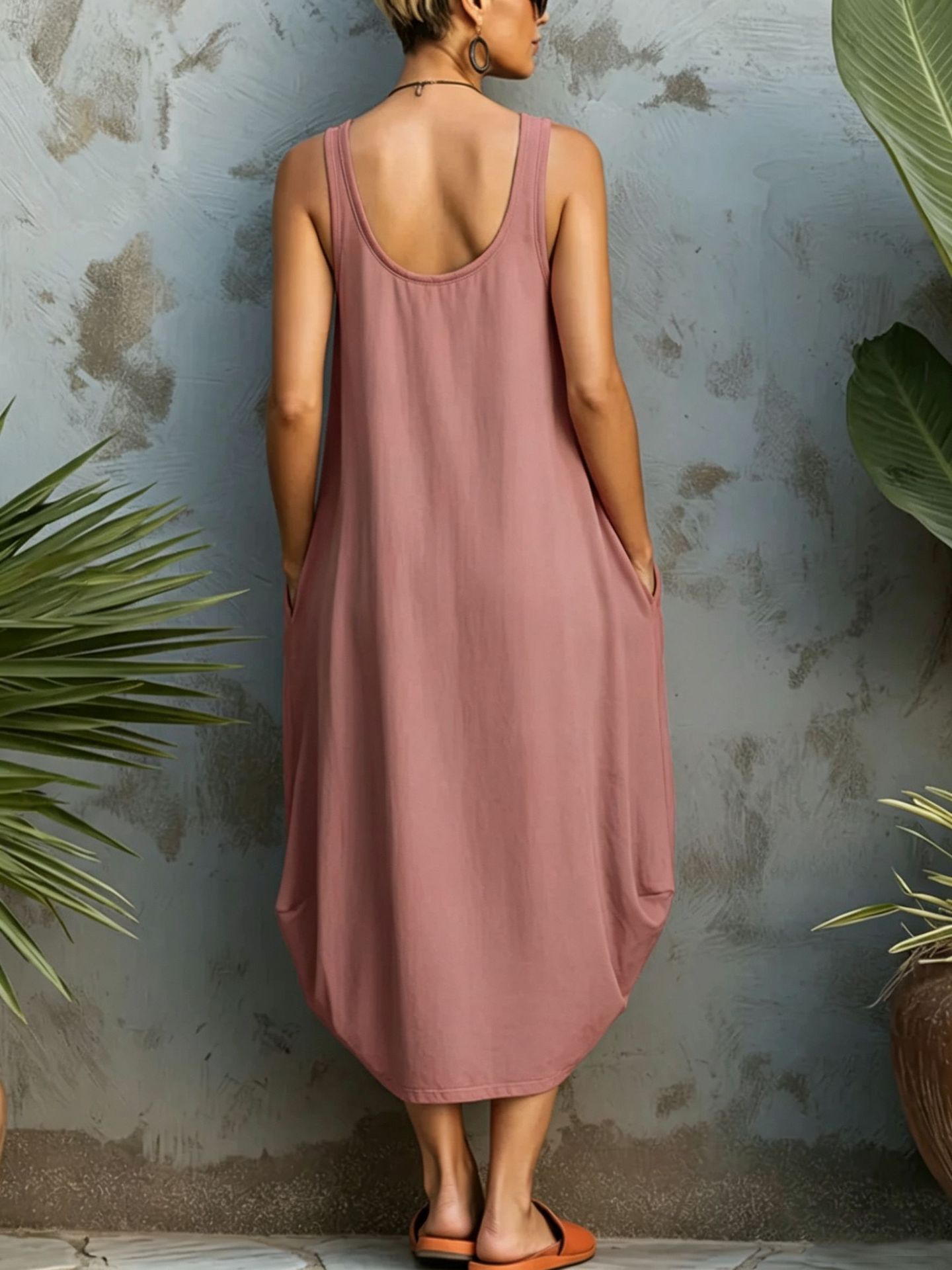Casual Sleeveless Round Neck Regular Dress With Printing Pattern In Polyester Fabric