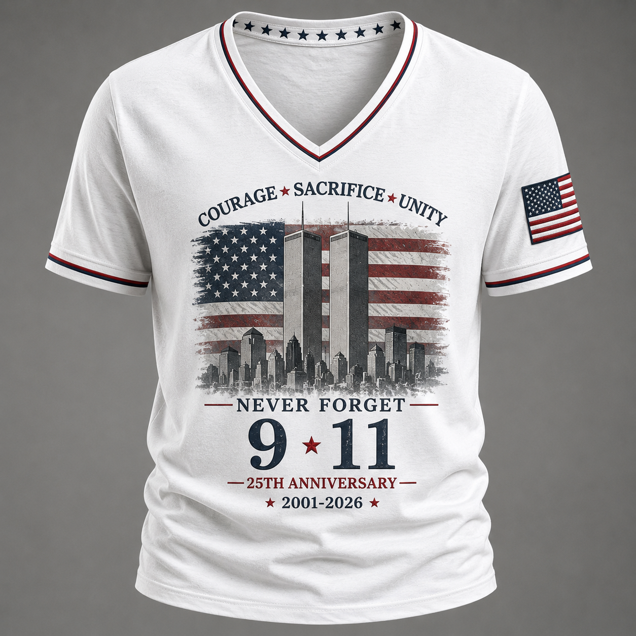Never Forget 9/11 25th Anniversary Memorial V Neck T Shirt