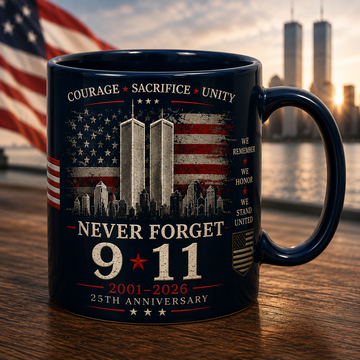 Never Forget 9/11 25th Anniversary Memorial Coffee Mug