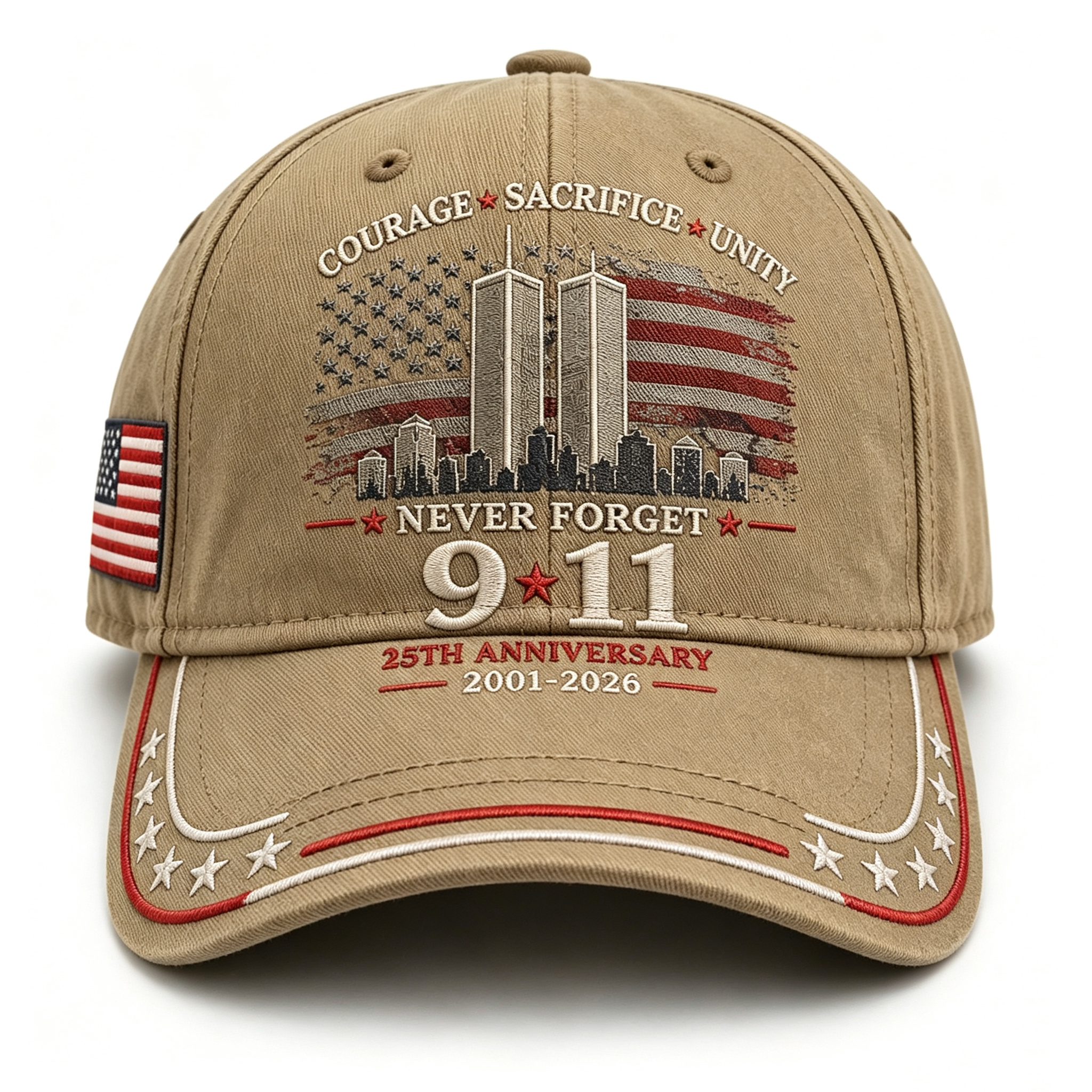 Never Forget 9/11 25th Anniversary Memorial Embroidered Baseball Cap