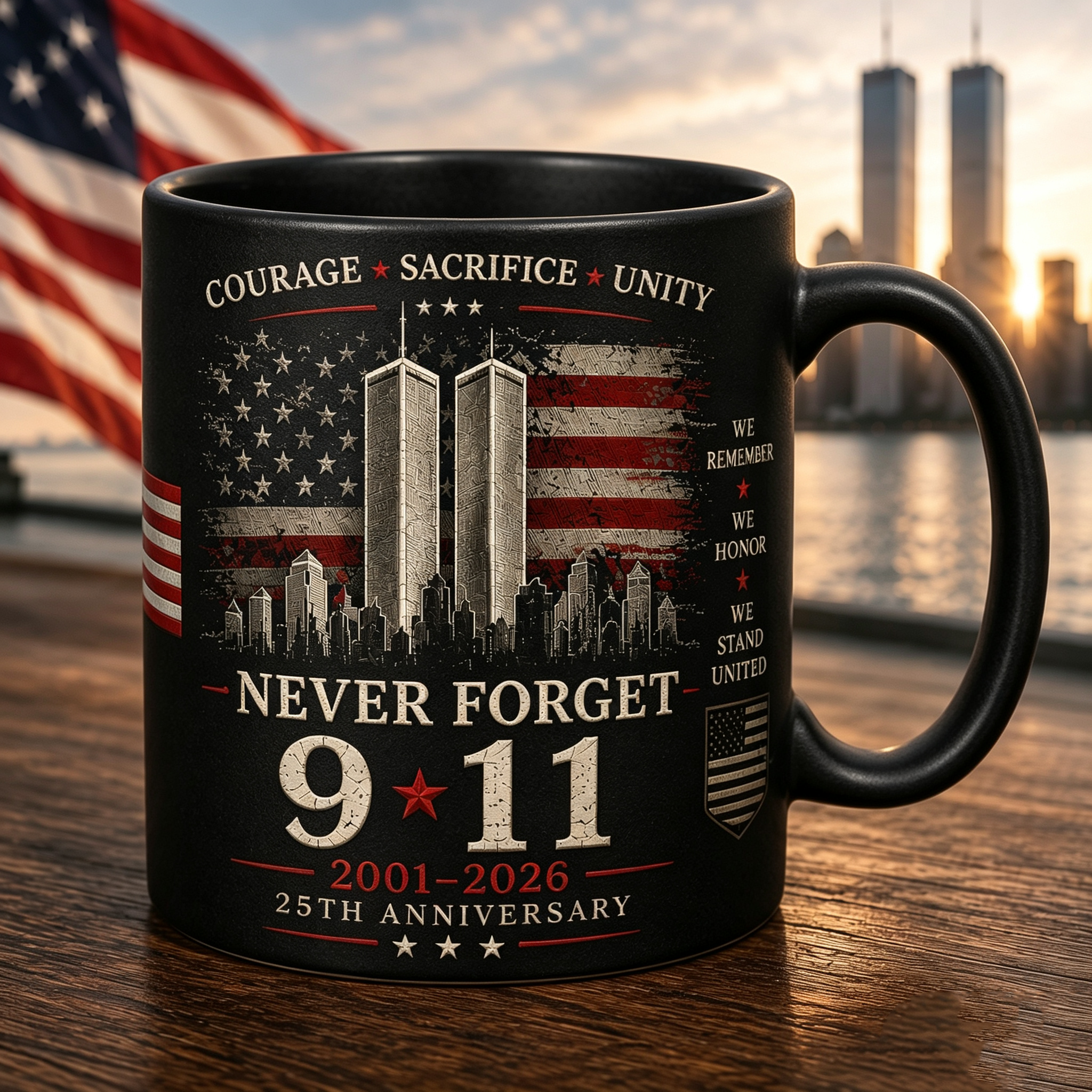 Never Forget 9/11 25th Anniversary Memorial Coffee Mug