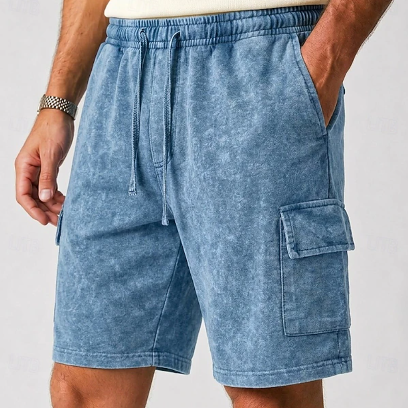 Men Acid Wash Drawstring Elastic Waist Cargo Shorts