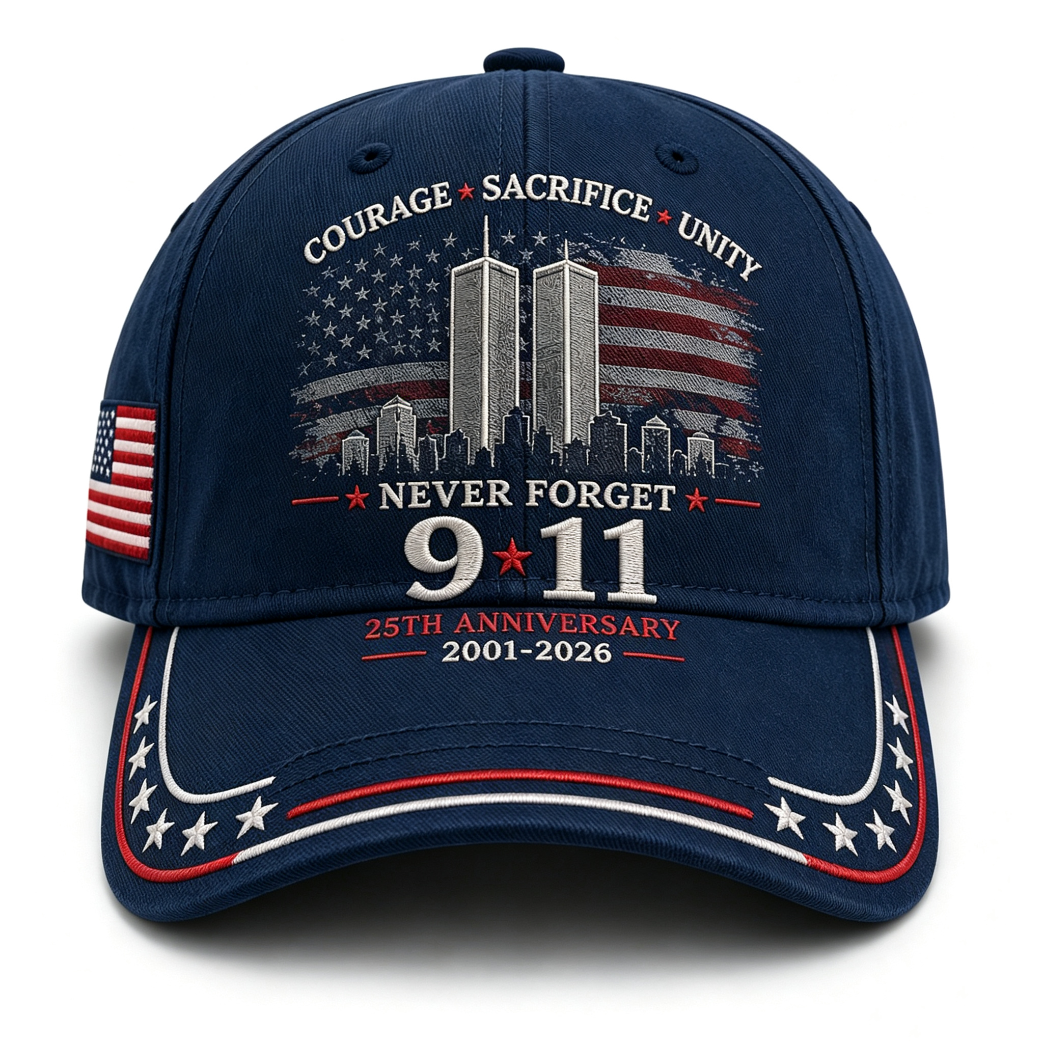 Never Forget 9/11 25th Anniversary Memorial Embroidered Baseball Cap