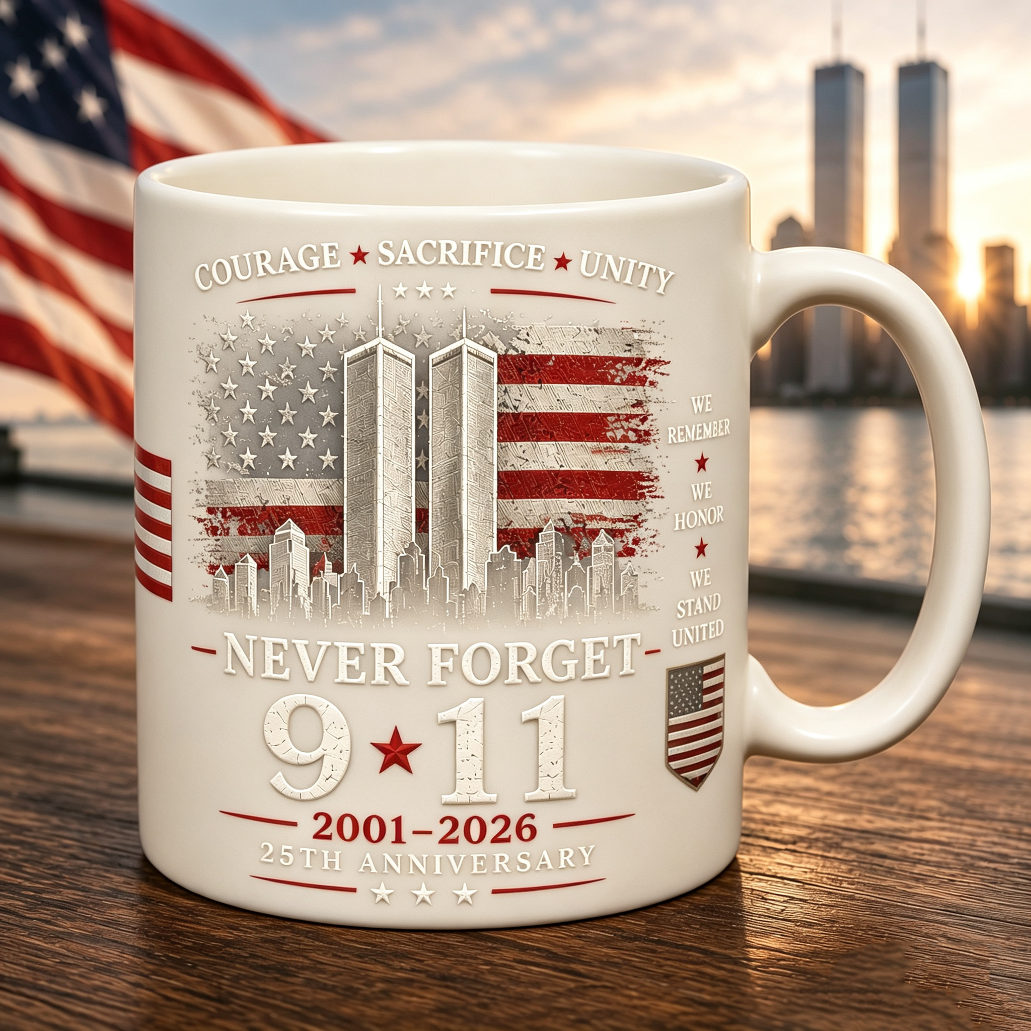 Never Forget 9/11 25th Anniversary Memorial Coffee Mug