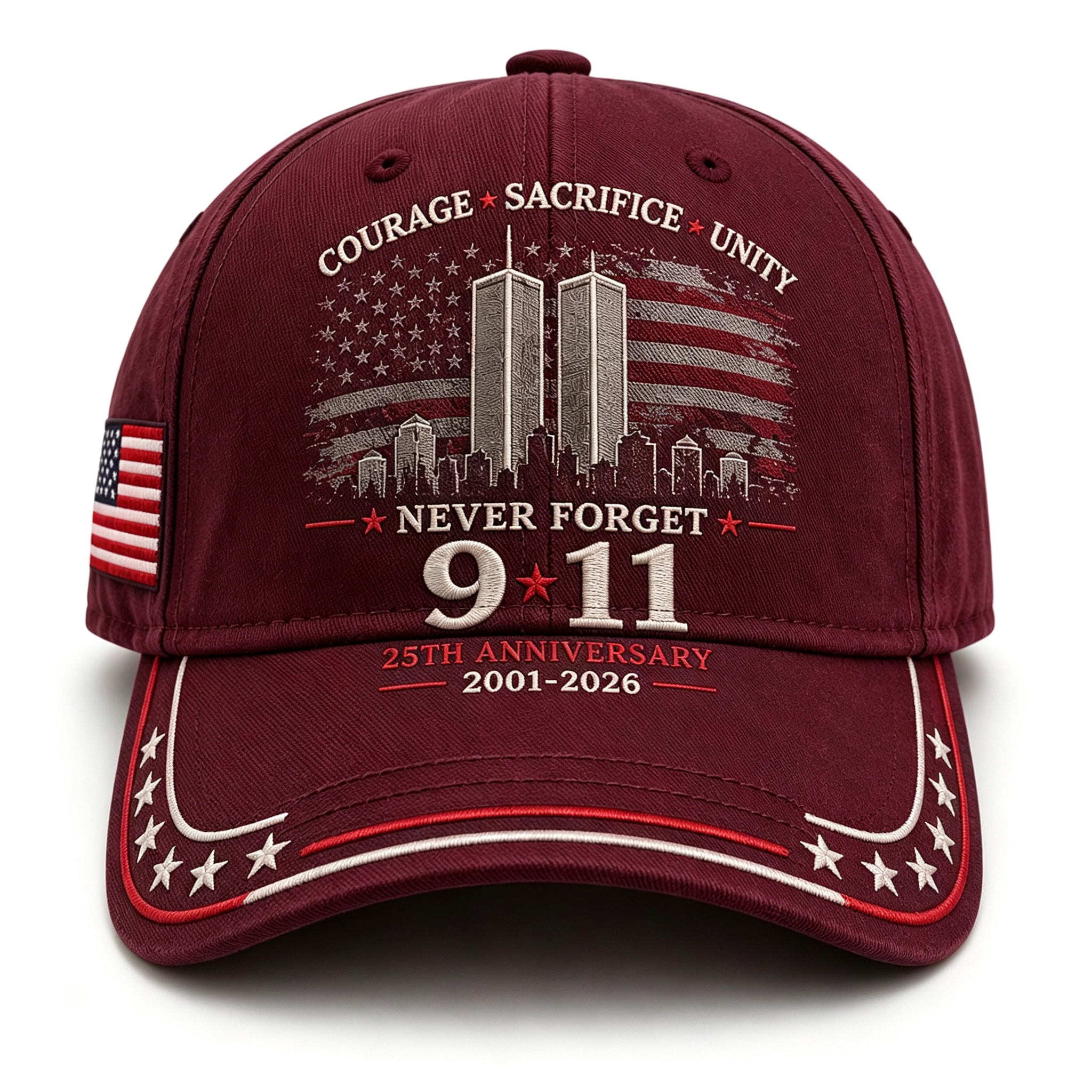 Never Forget 9/11 25th Anniversary Memorial Embroidered Baseball Cap