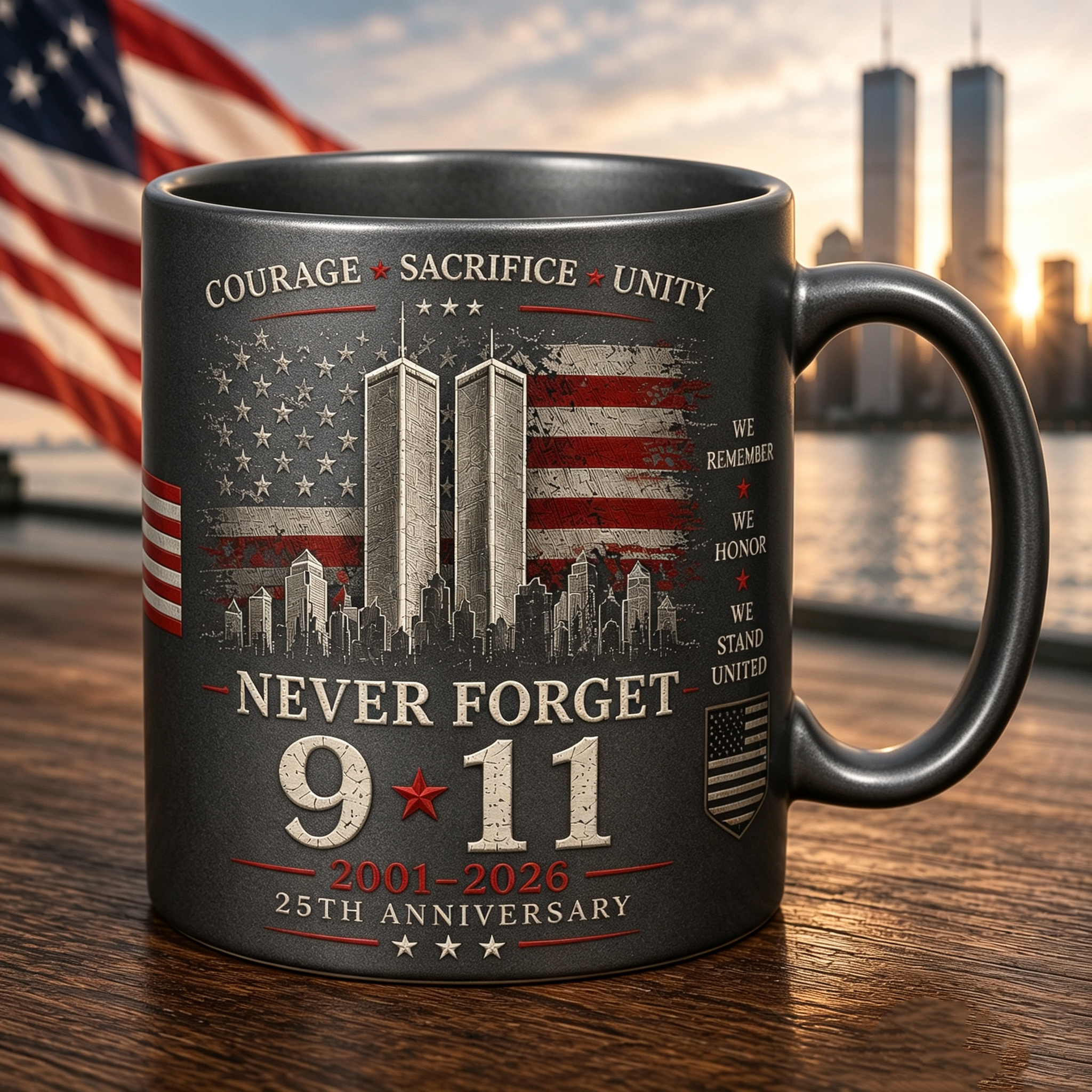 Never Forget 9/11 25th Anniversary Memorial Coffee Mug
