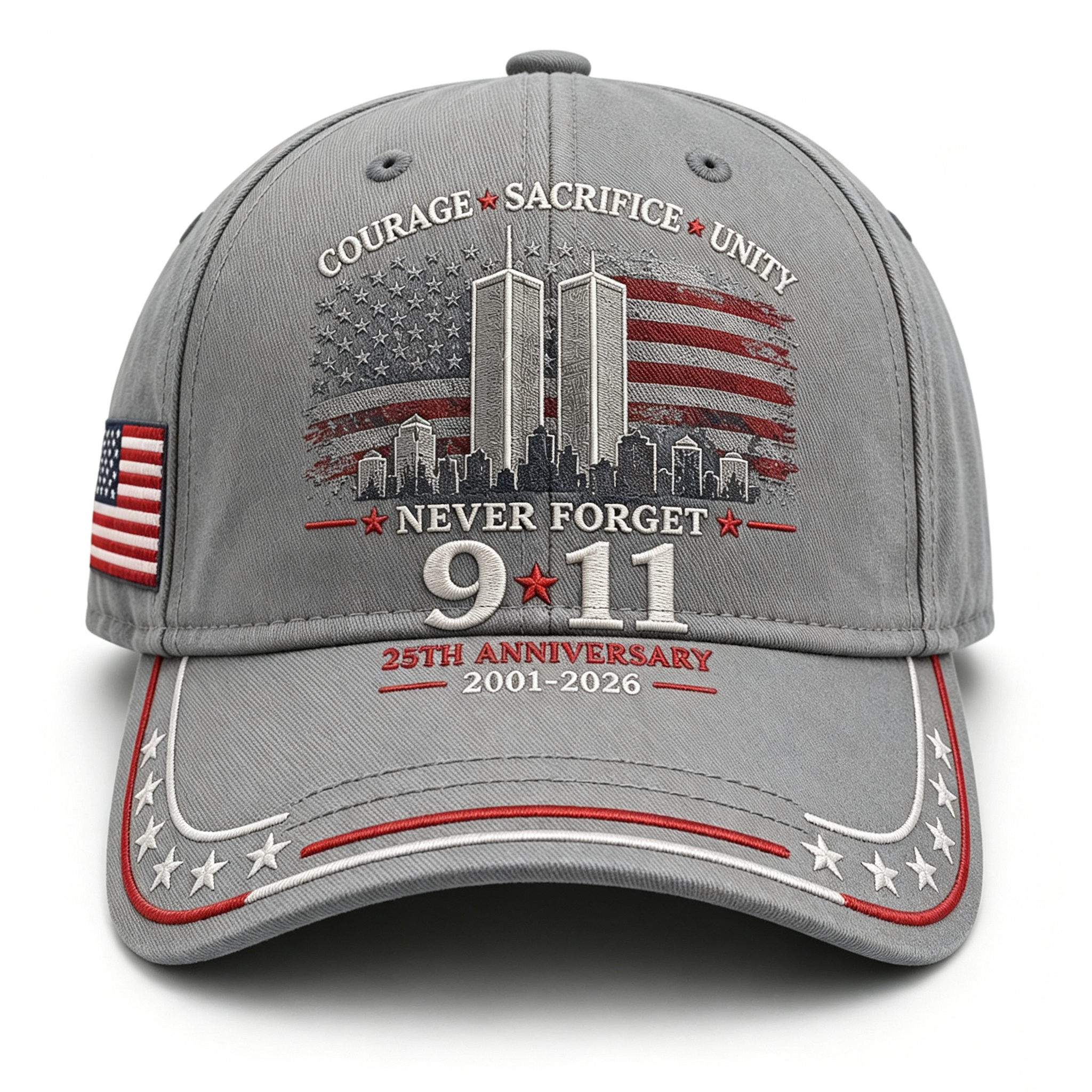 Never Forget 9/11 25th Anniversary Memorial Embroidered Baseball Cap