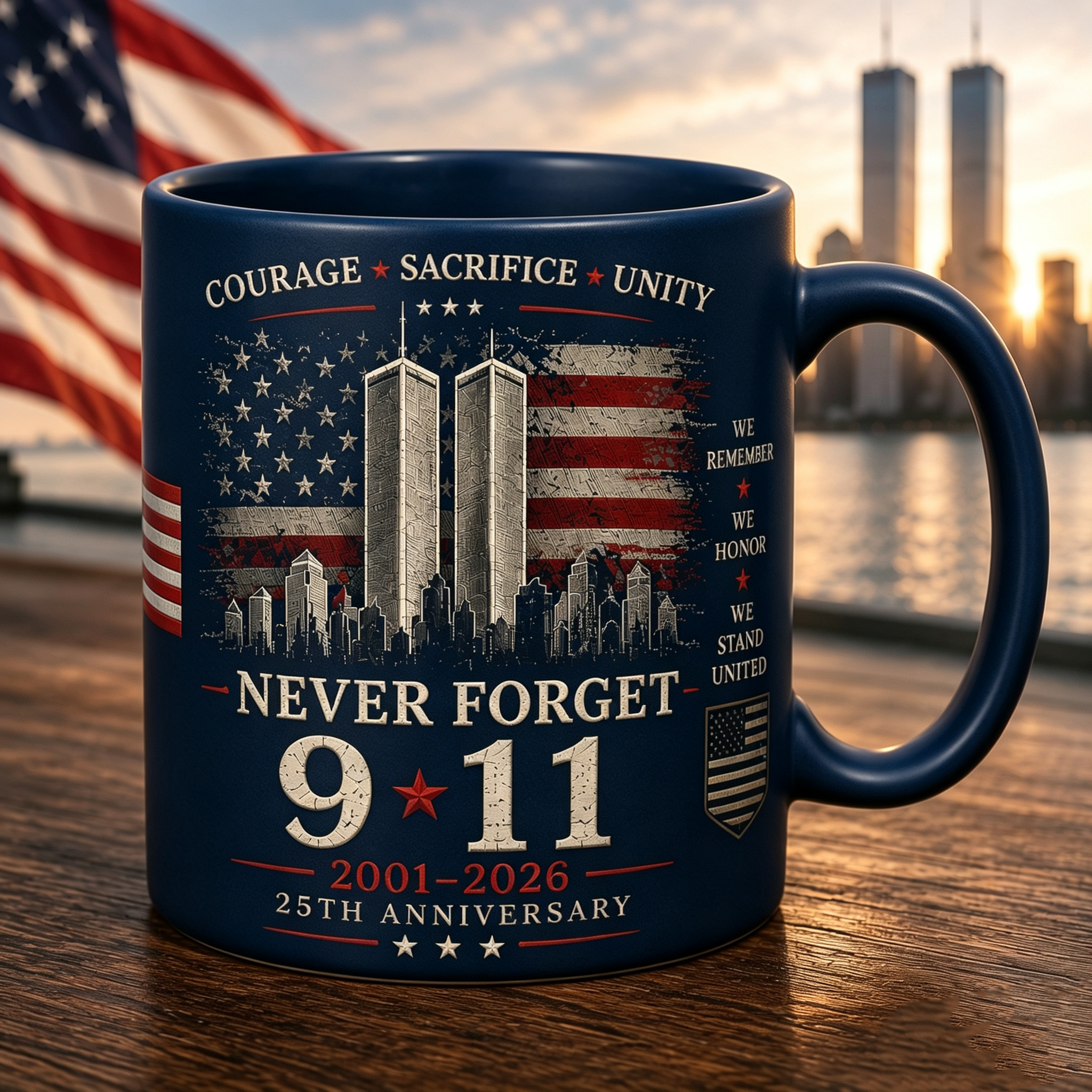 Never Forget 9/11 25th Anniversary Memorial Coffee Mug