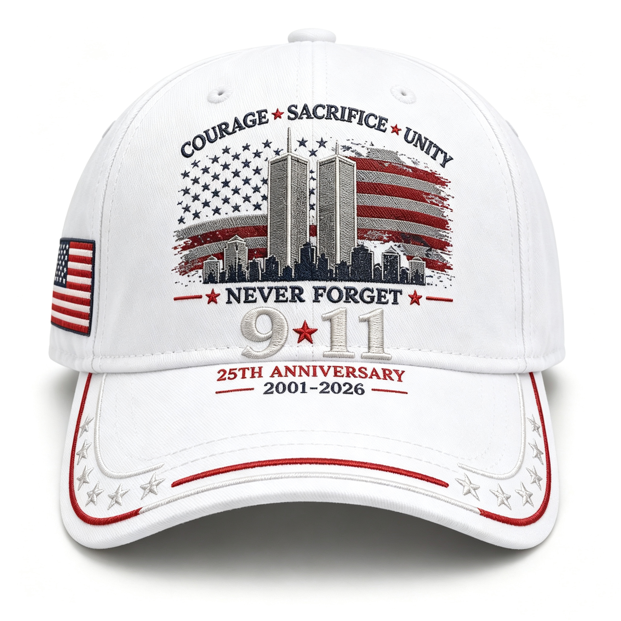 Never Forget 9/11 25th Anniversary Memorial Embroidered Baseball Cap