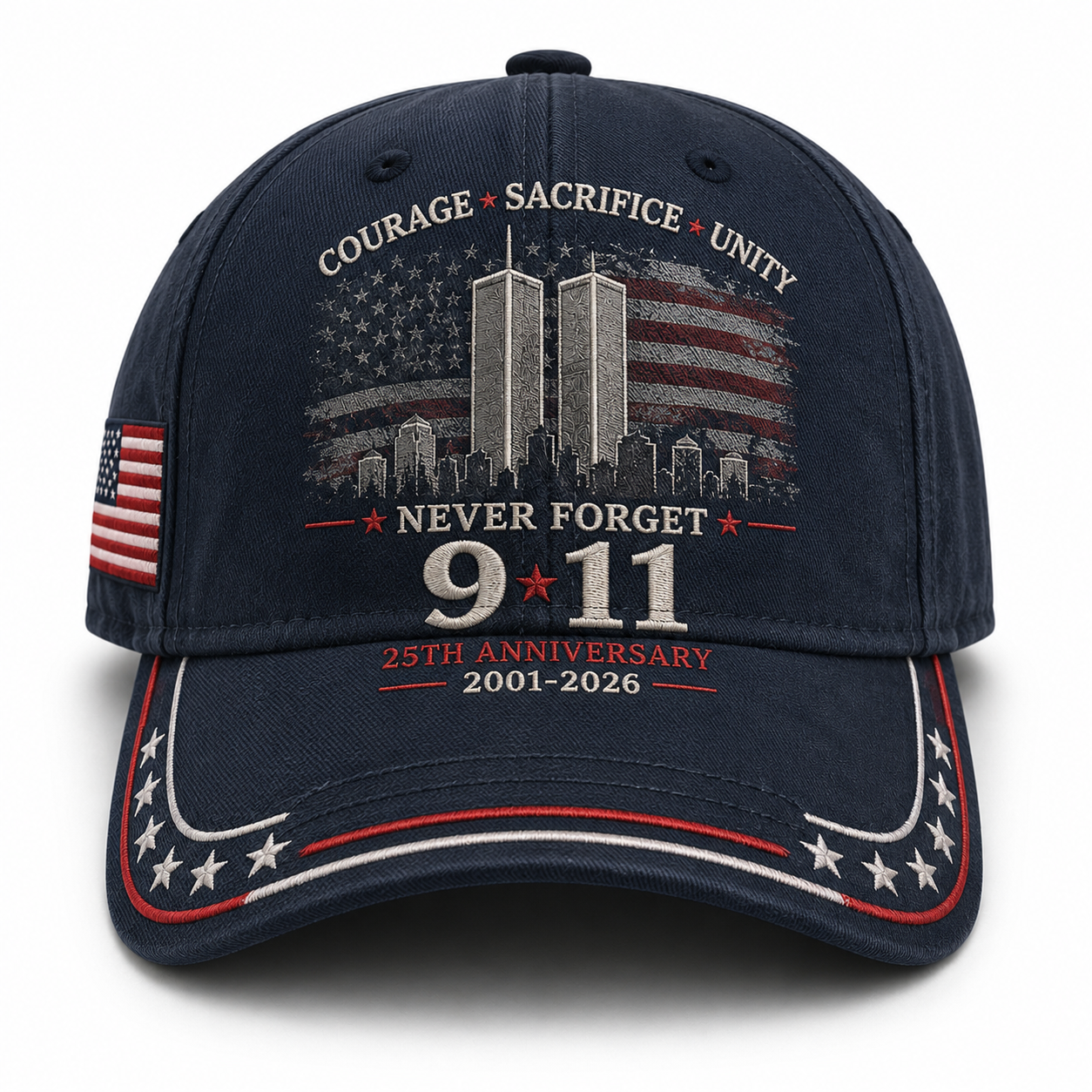Never Forget 9/11 25th Anniversary Memorial Embroidered Baseball Cap