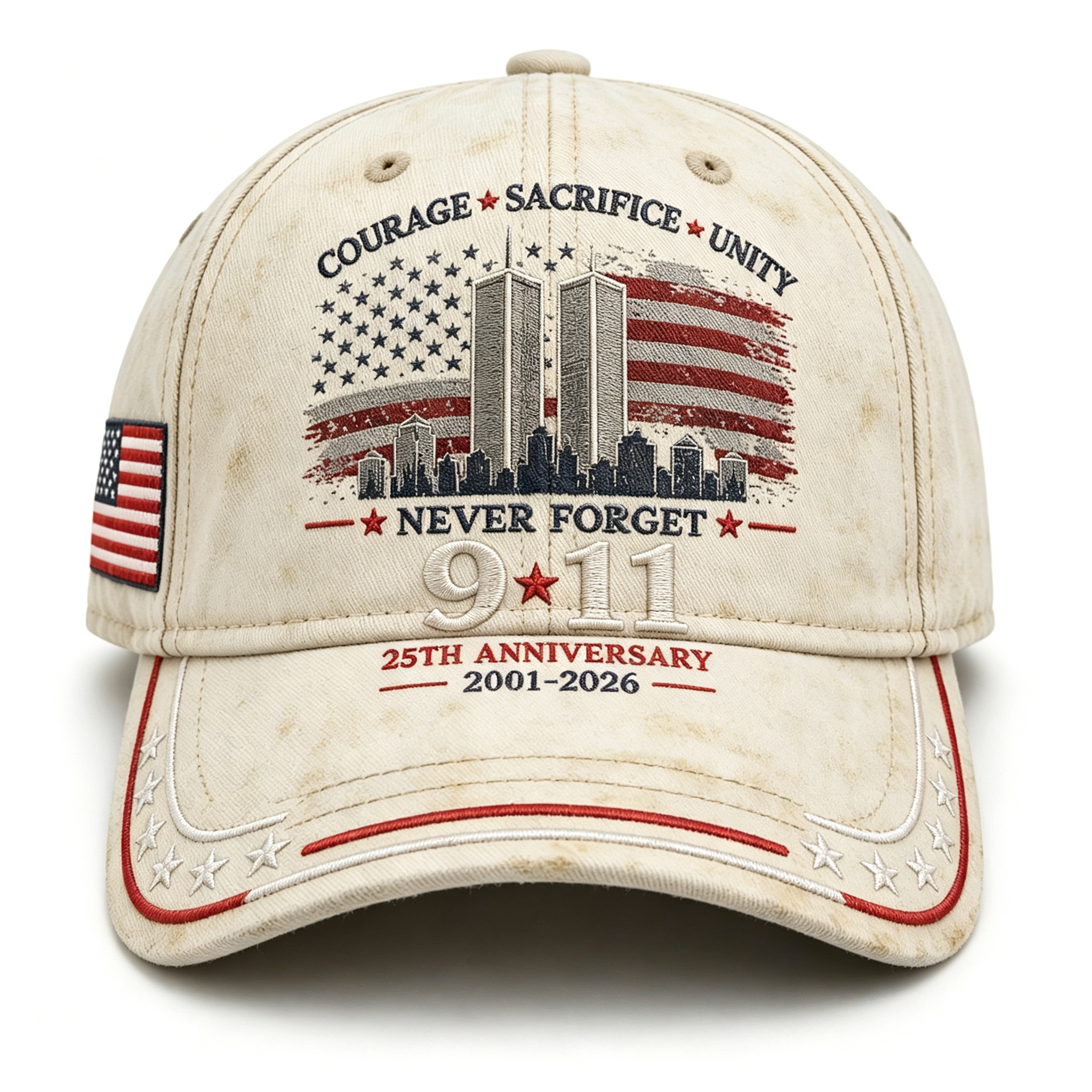 Never Forget 9/11 25th Anniversary Memorial Embroidered Baseball Cap