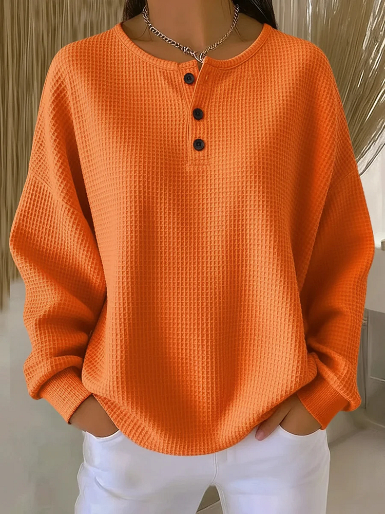 New Arrivals🔥Women's Casual Waffle Henry Collar Sweatshirt