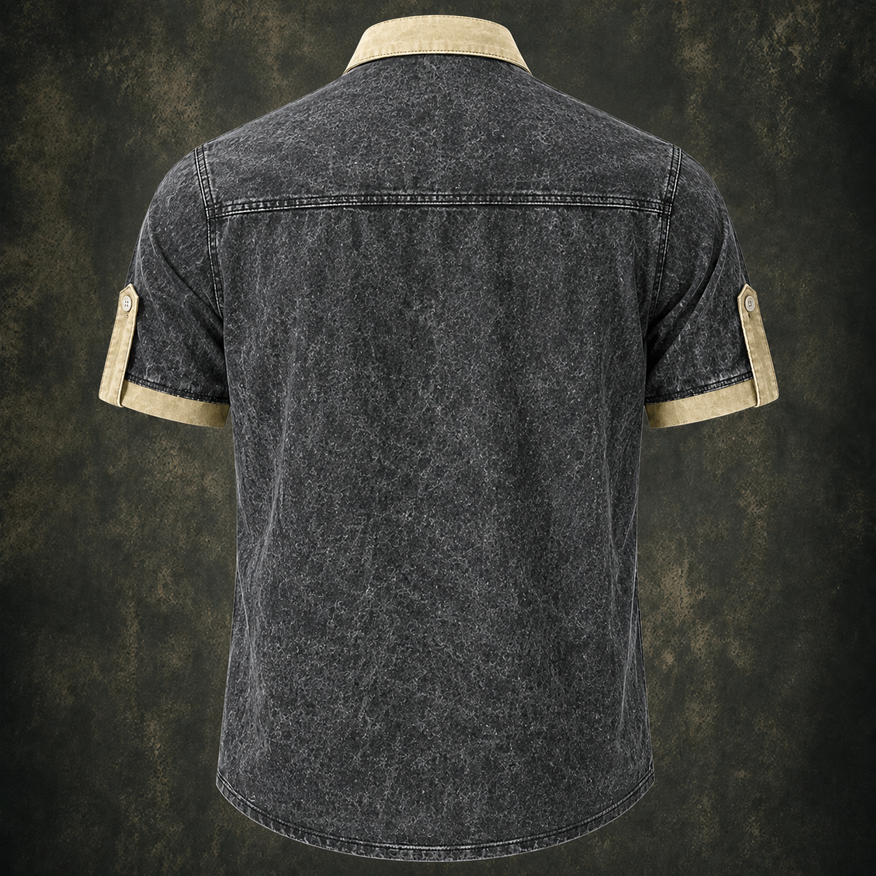 Vintage Washed Contrast Trim Pocket Short Sleeve Shirt For Men