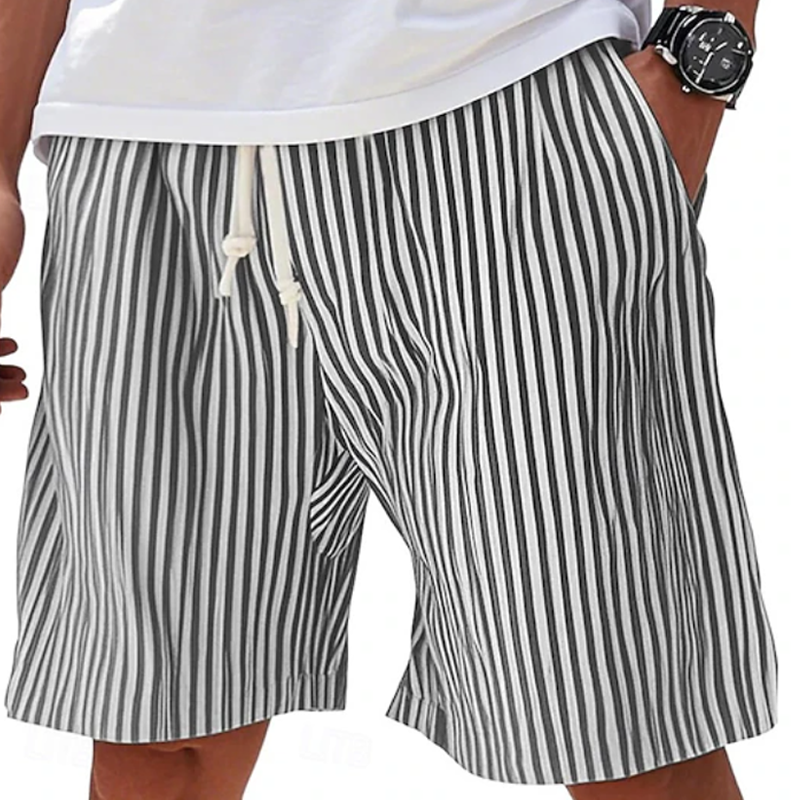 Striped Drawstring Elastic Waist Beach Shorts For Men