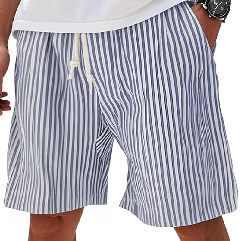Striped Drawstring Elastic Waist Beach Shorts For Men