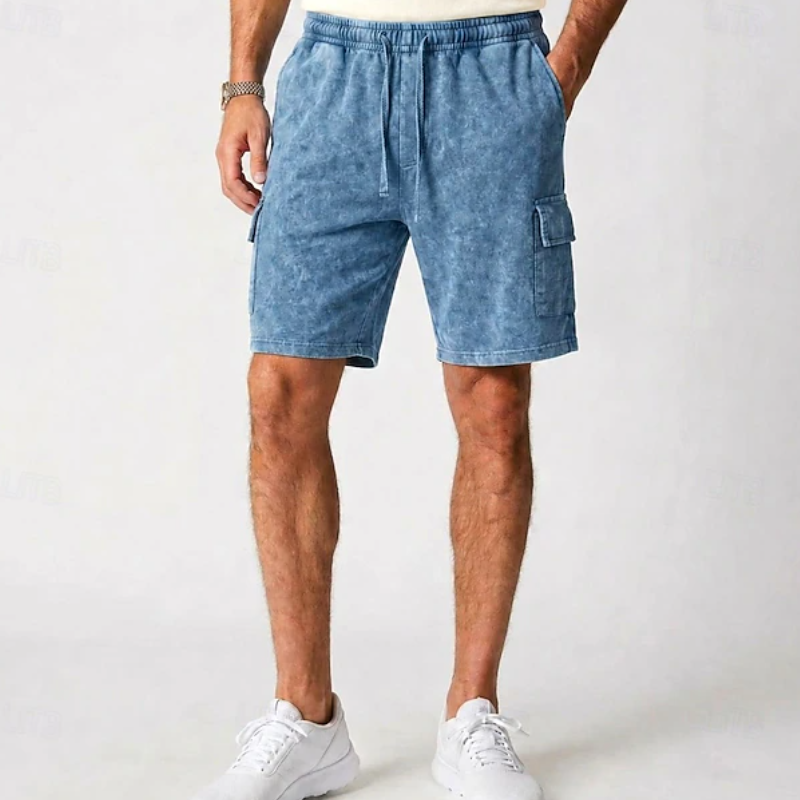Men Acid Wash Drawstring Elastic Waist Cargo Shorts