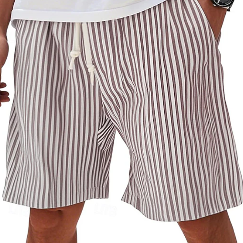 Striped Drawstring Elastic Waist Beach Shorts For Men